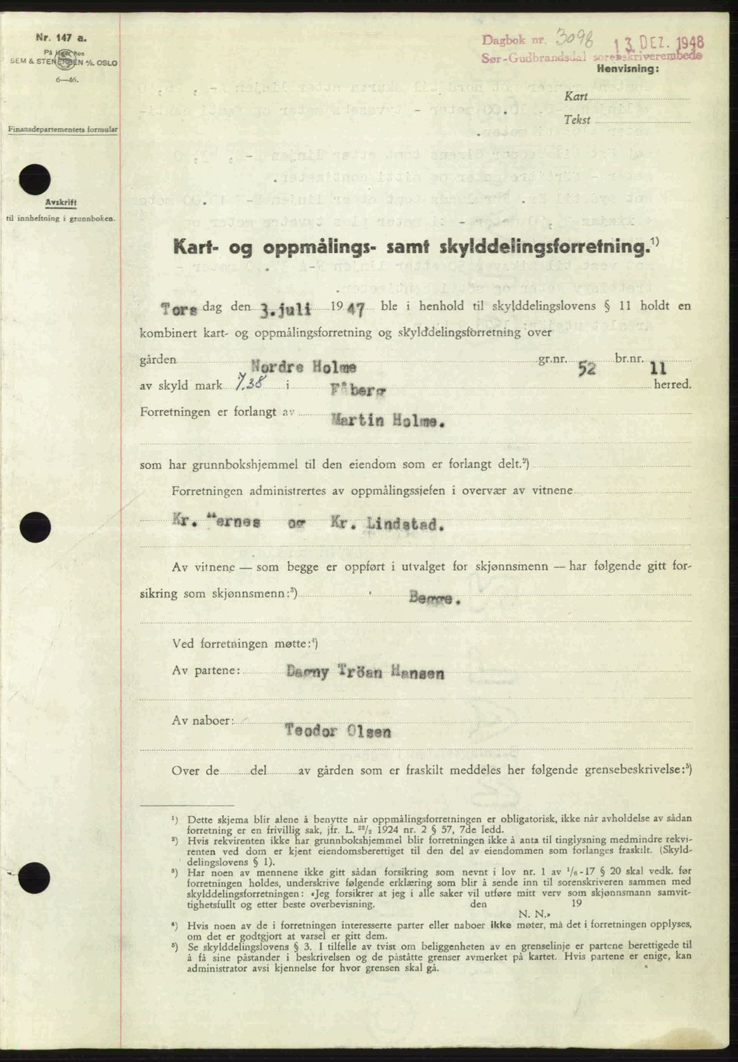 Sør-Gudbrandsdal tingrett, SAH/TING-004/H/Hb/Hbd/L0024: Pantebok nr. A24, 1948-1949, Dagboknr: 3098/1948