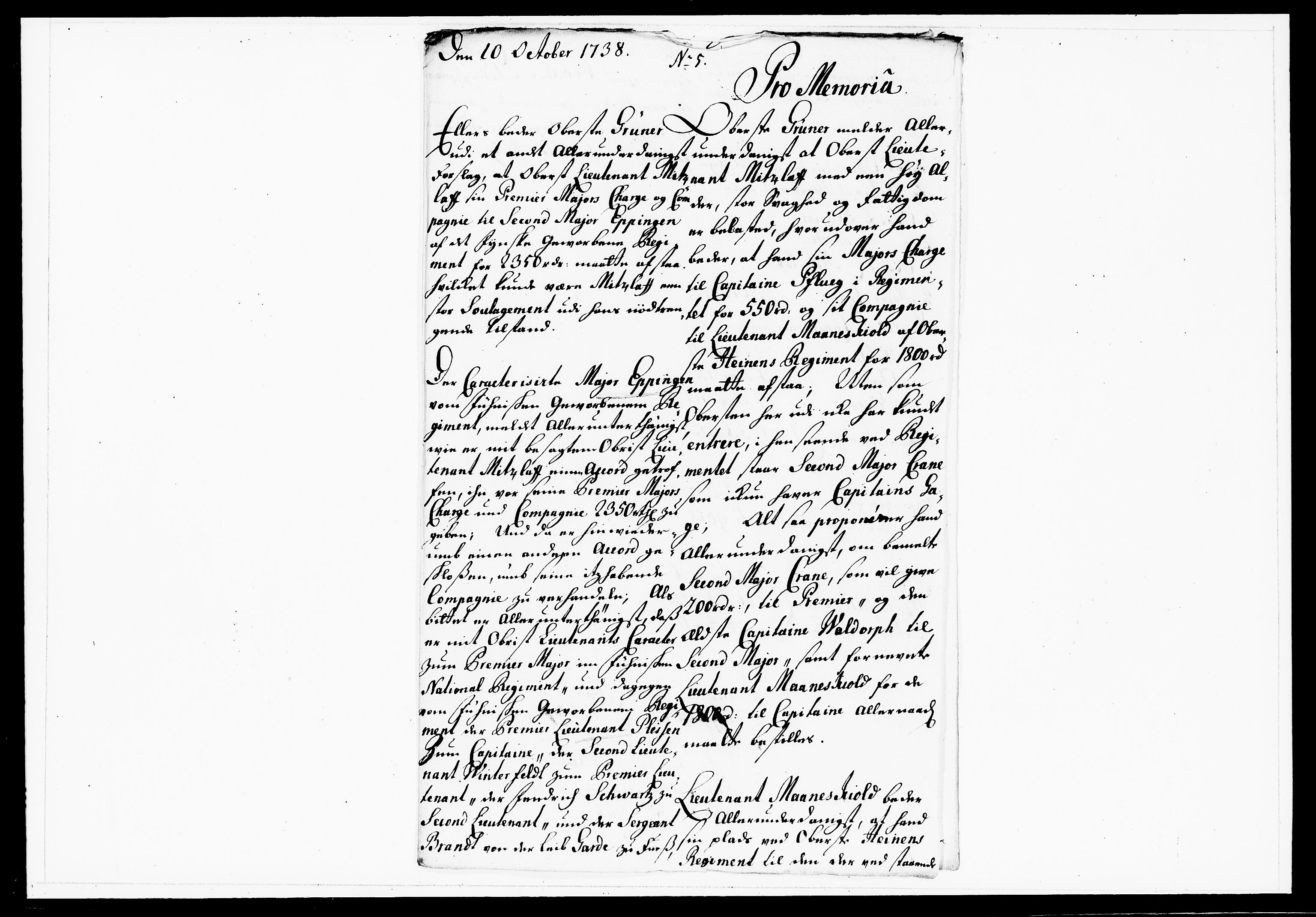 Krigskollegiet, Krigskancelliet, DRA/A-0006/-/1143-1150: Refererede sager, 1738, s. 455