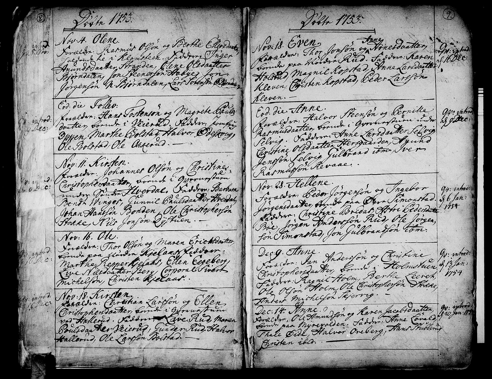 Sande Kirkebøker, AV/SAKO-A-53/F/Fa/L0001: Ministerialbok nr. 1, 1753-1803, s. 8-9