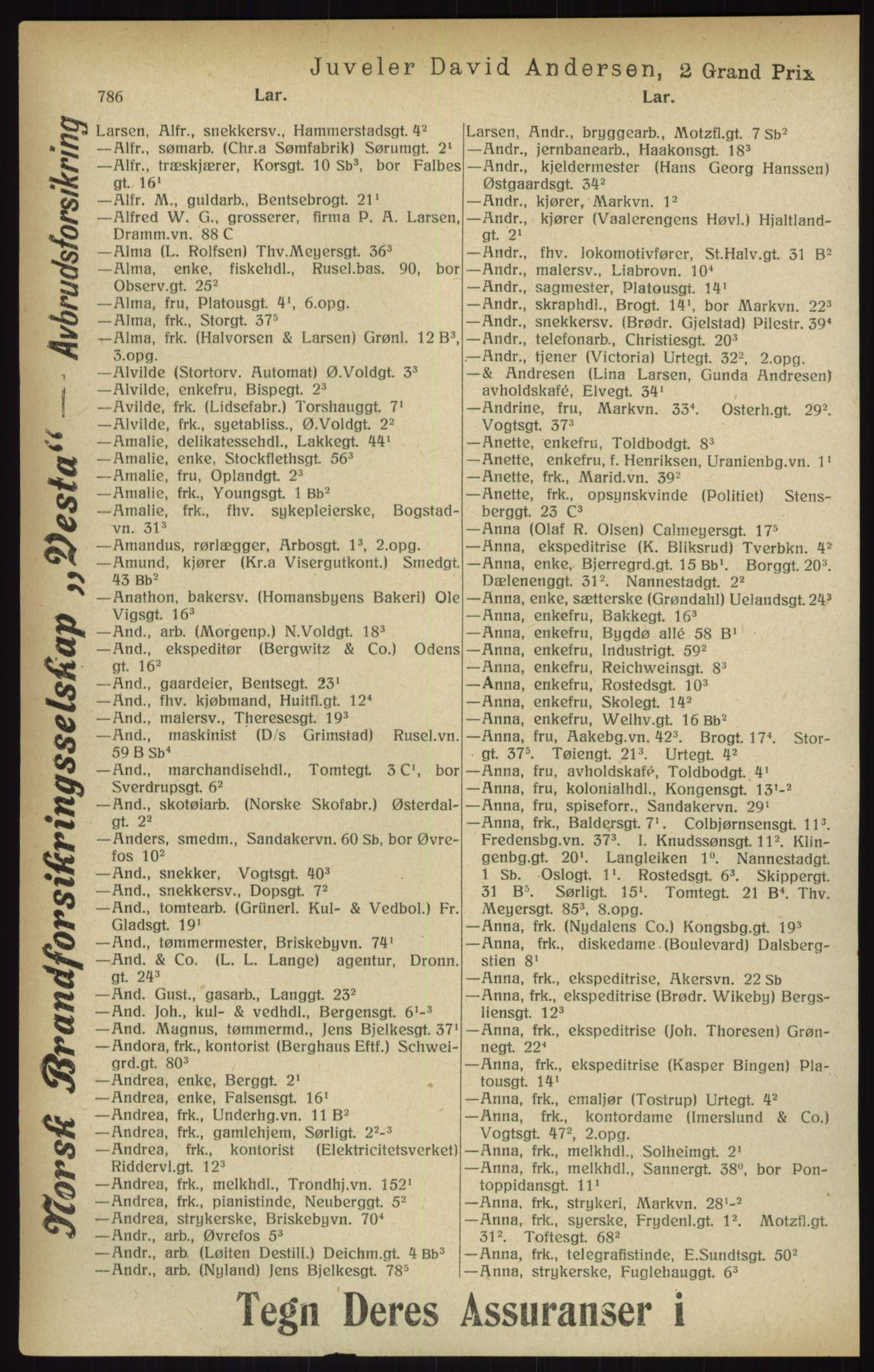 Kristiania/Oslo adressebok, PUBL/-, 1916, s. 786