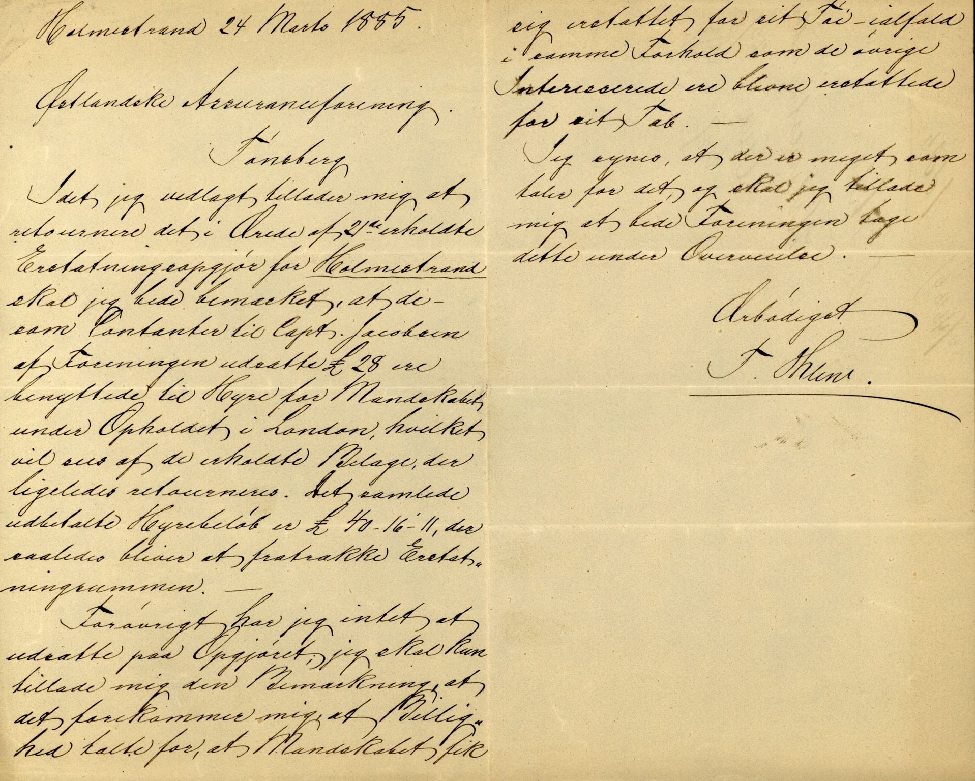 Pa 63 - Østlandske skibsassuranceforening, VEMU/A-1079/G/Ga/L0017/0013: Havaridokumenter / Diaz, Holmestrand, Kalliope, Olaf Trygvason, Norafjeld, 1884, s. 7