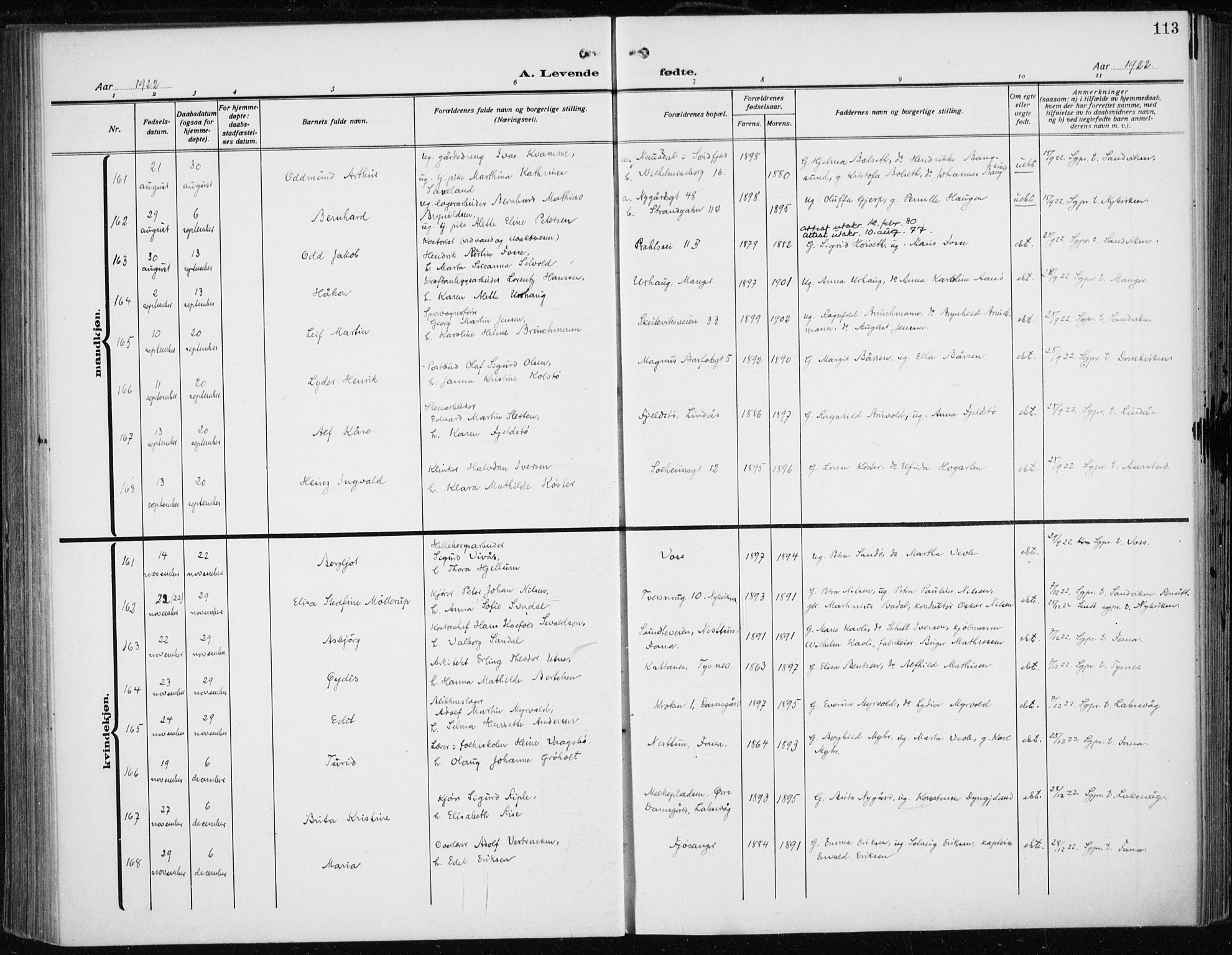 Fødselsstiftelsens sokneprestembete*, SAB/-: Ministerialbok nr. A 5, 1918-1926, s. 113