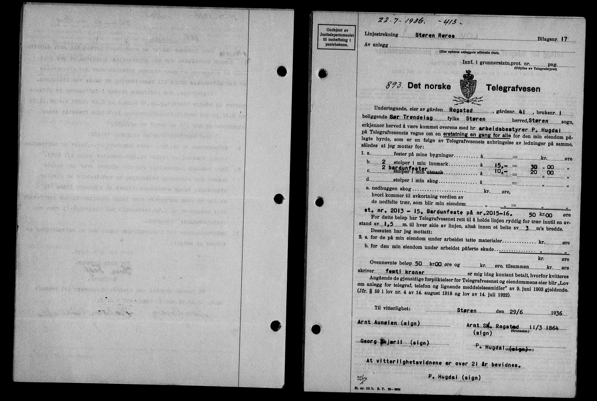 Gauldal sorenskriveri, SAT/A-0014/1/2/2C/L0046: Pantebok nr. 49-50, 1936-1937, Dagboknr: 893/1936