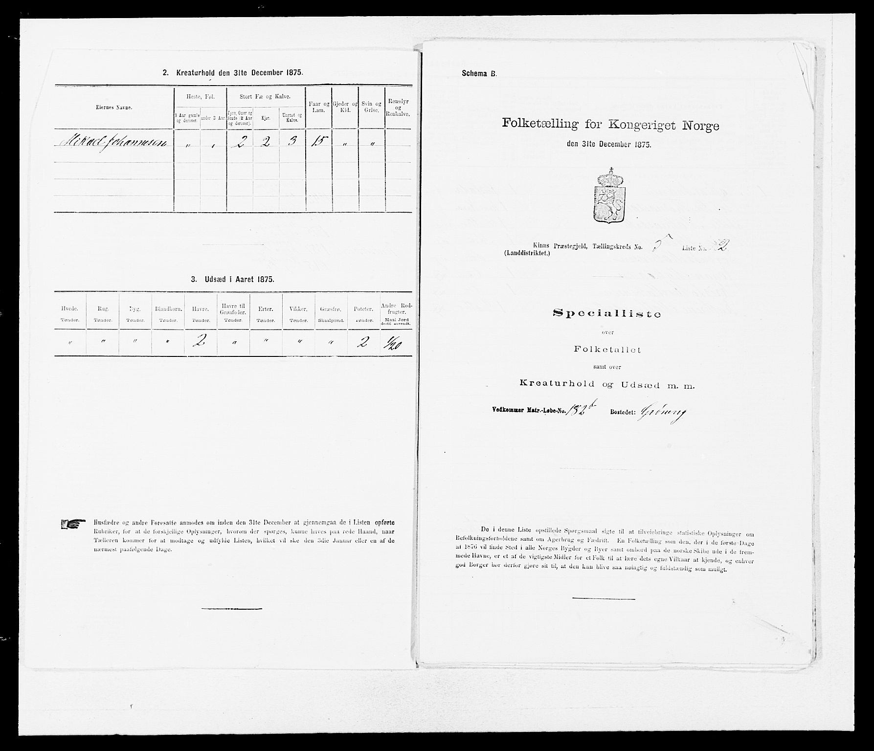 SAB, Folketelling 1875 for 1437L Kinn prestegjeld, Kinn sokn og Svanøy sokn, 1875, s. 516