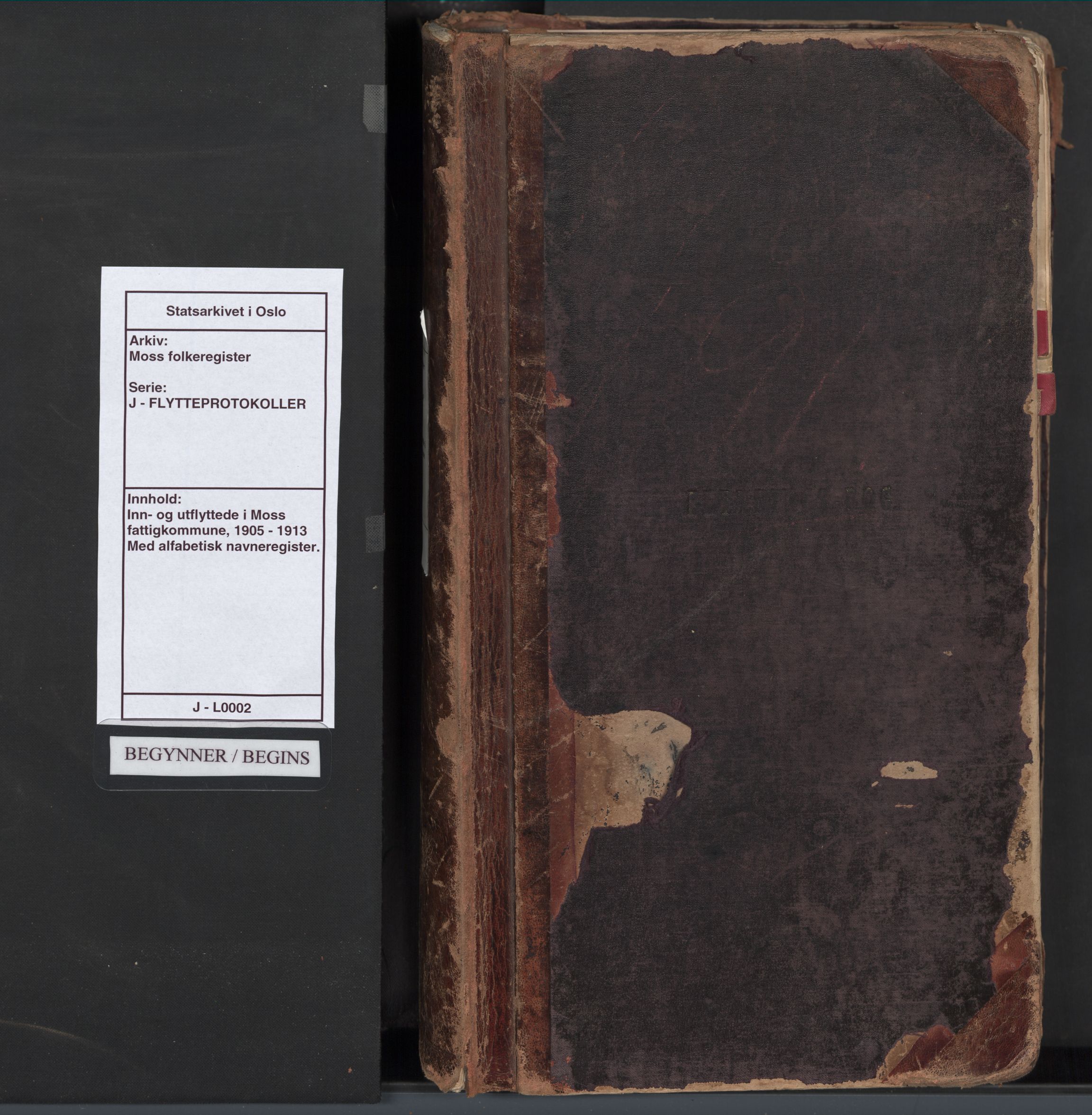 Moss folkeregister, SAO/A-10020/J/L0002: Inn- og utflyttede i Moss fattigkommune, 1905-1913