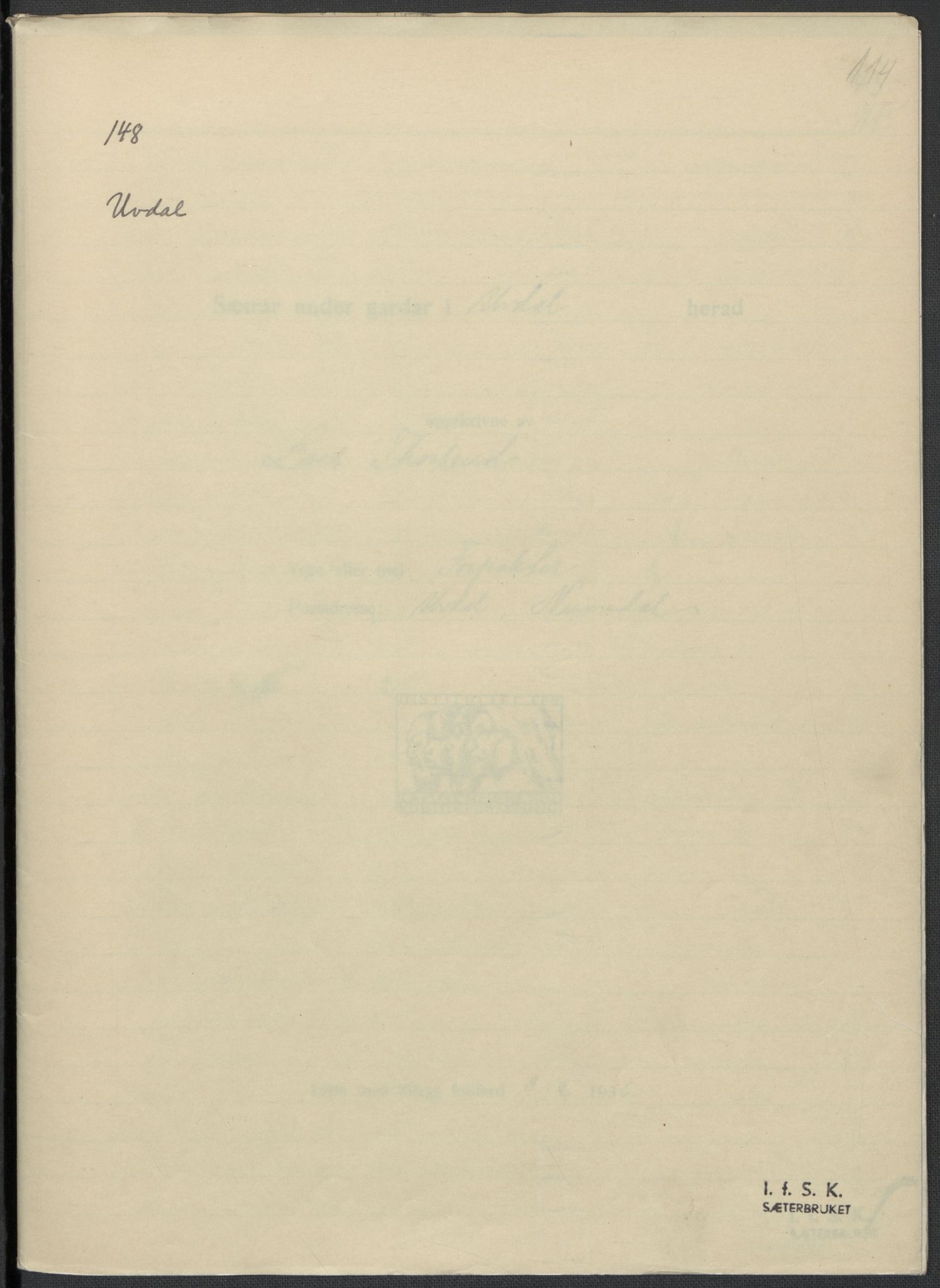 Instituttet for sammenlignende kulturforskning, AV/RA-PA-0424/F/Fc/L0006/0002: Eske B6: / Buskerud (perm XIV), 1934-1940, s. 114