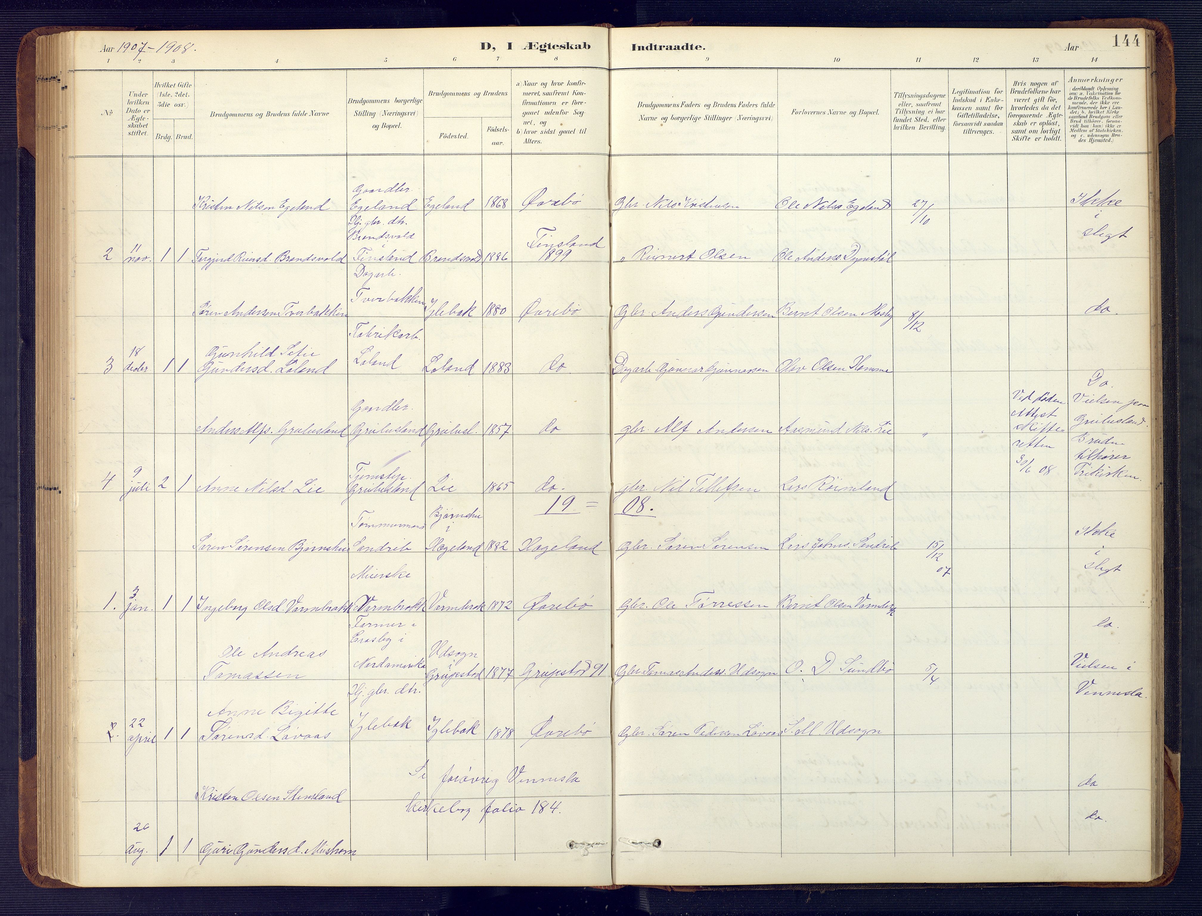 Vennesla sokneprestkontor, AV/SAK-1111-0045/Fb/Fbc/L0003: Klokkerbok nr. B 3, 1895-1946, s. 144