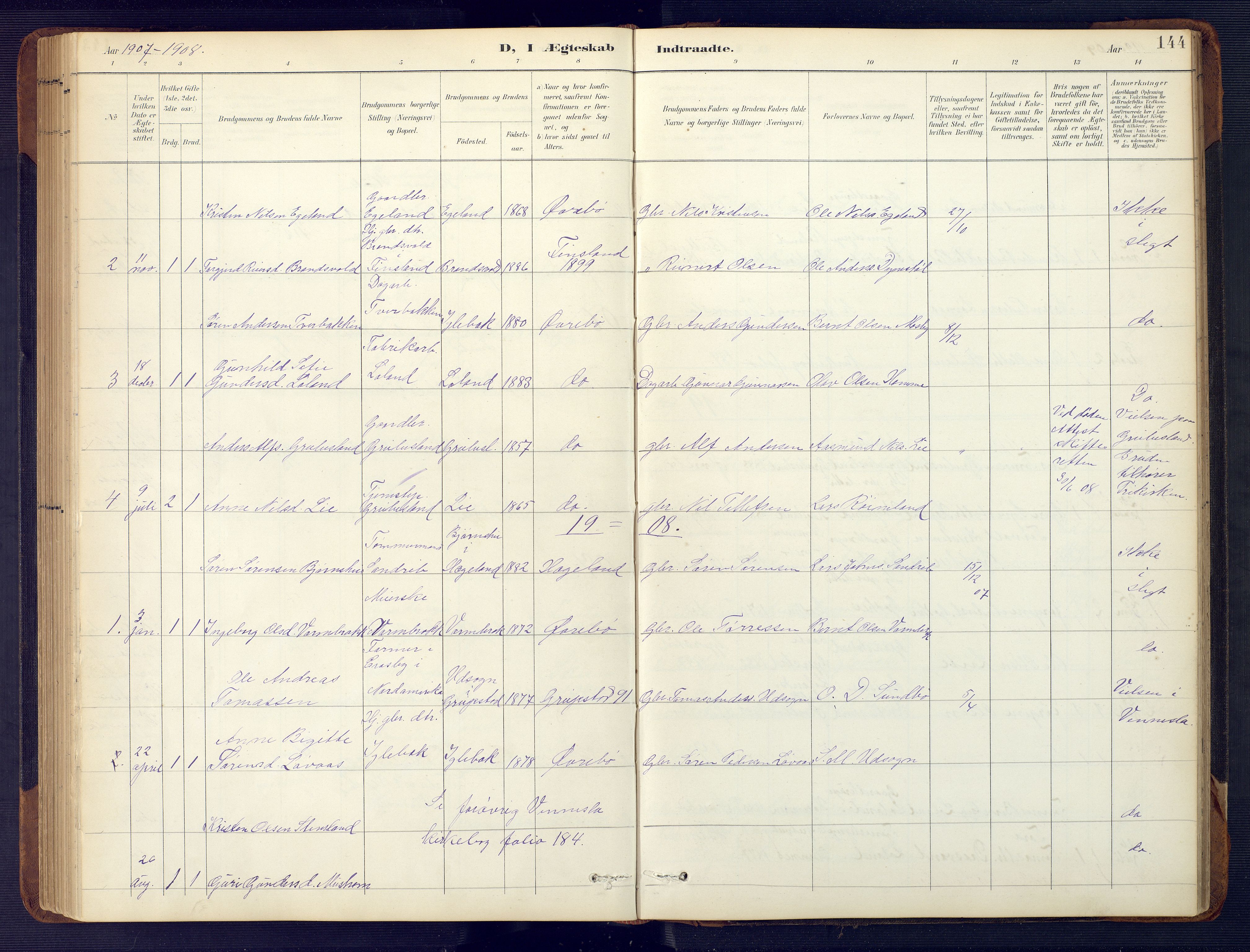 Vennesla sokneprestkontor, SAK/1111-0045/Fb/Fbc/L0003: Klokkerbok nr. B 3, 1895-1946, s. 144