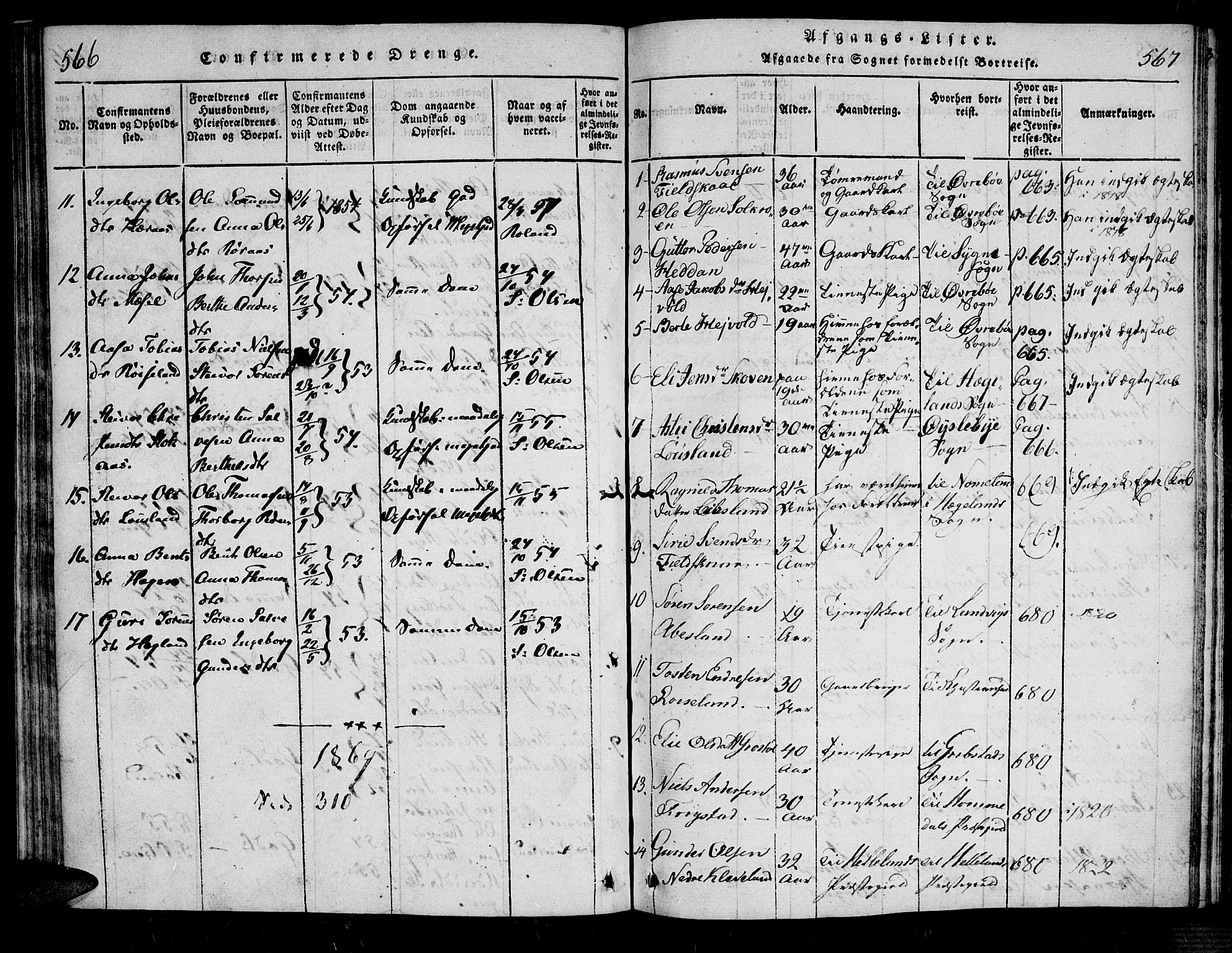 Bjelland sokneprestkontor, SAK/1111-0005/F/Fa/Fab/L0002: Ministerialbok nr. A 2, 1816-1869, s. 566-567