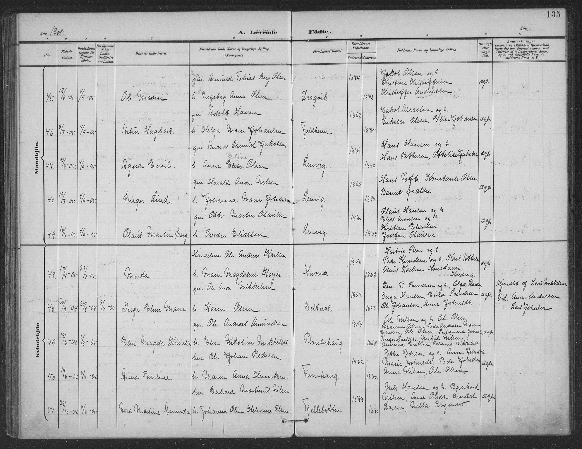 Ministerialprotokoller, klokkerbøker og fødselsregistre - Nordland, SAT/A-1459/863/L0899: Ministerialbok nr. 863A11, 1897-1906, s. 135