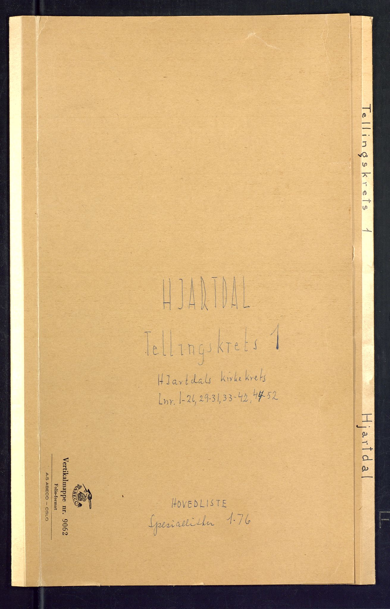 SAKO, Folketelling 1875 for 0827P Hjartdal prestegjeld, 1875, s. 1