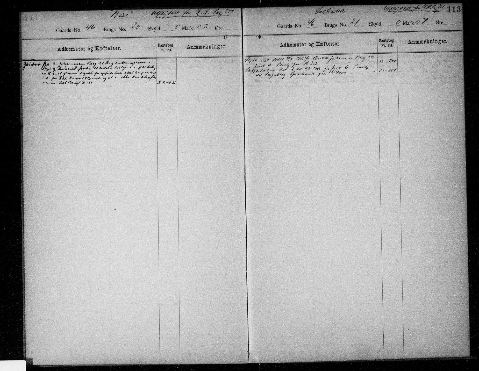 Idd og Marker sorenskriveri, SAO/A-10283/G/Ga/Gac/L0003: Panteregister nr. II 3, 1894-1925, s. 113