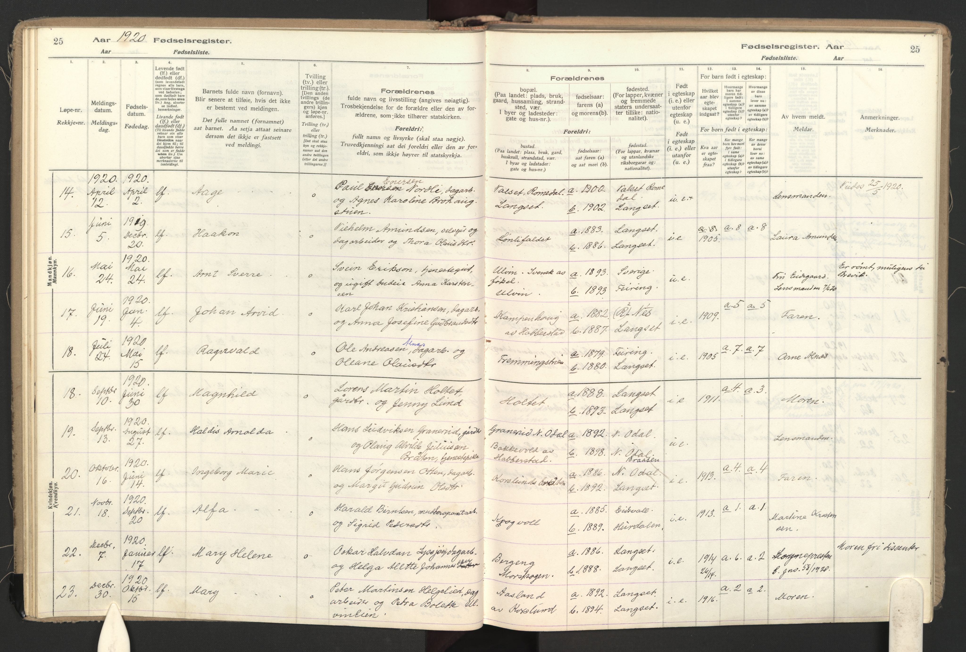 Eidsvoll prestekontor Kirkebøker, AV/SAO-A-10888/J/Jb/L0001: Fødselsregister nr. II 1, 1916-1959, s. 25