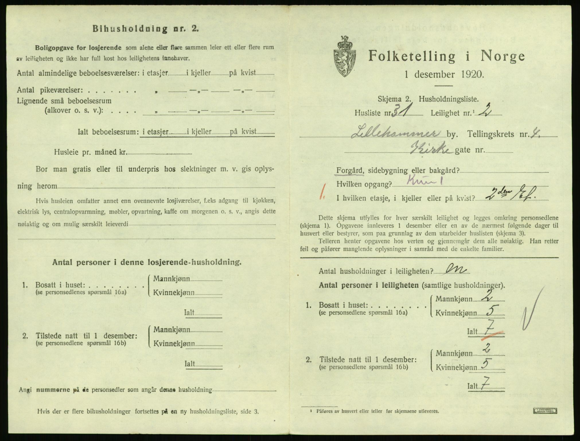 SAH, Folketelling 1920 for 0501 Lillehammer kjøpstad, 1920, s. 2052