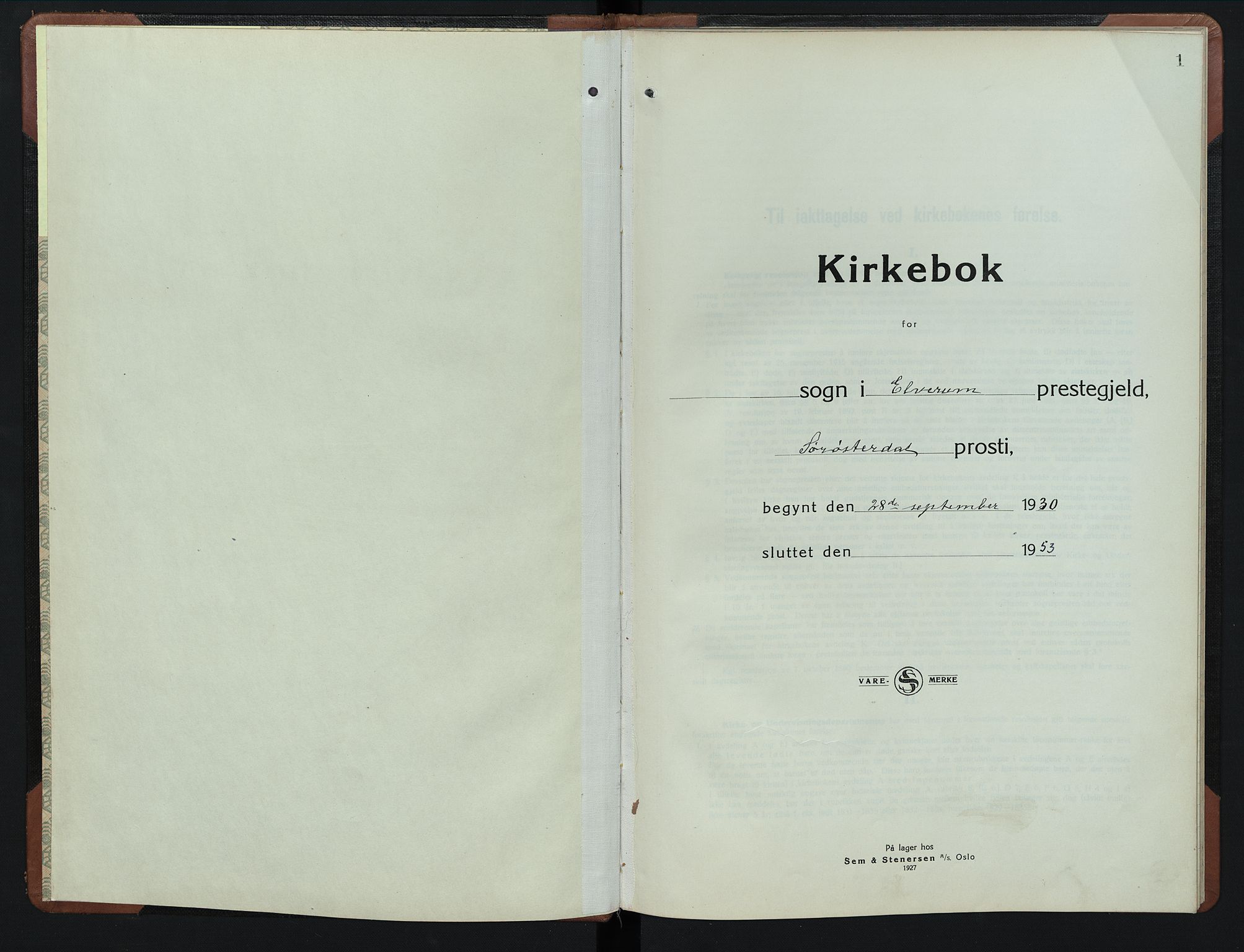 Elverum prestekontor, SAH/PREST-044/H/Ha/Hab/L0016: Klokkerbok nr. 16, 1930-1953, s. 1