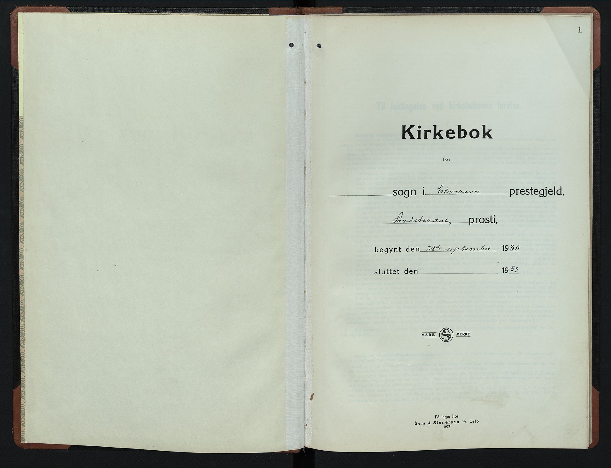 Elverum prestekontor, AV/SAH-PREST-044/H/Ha/Hab/L0016: Klokkerbok nr. 16, 1930-1953, s. 1