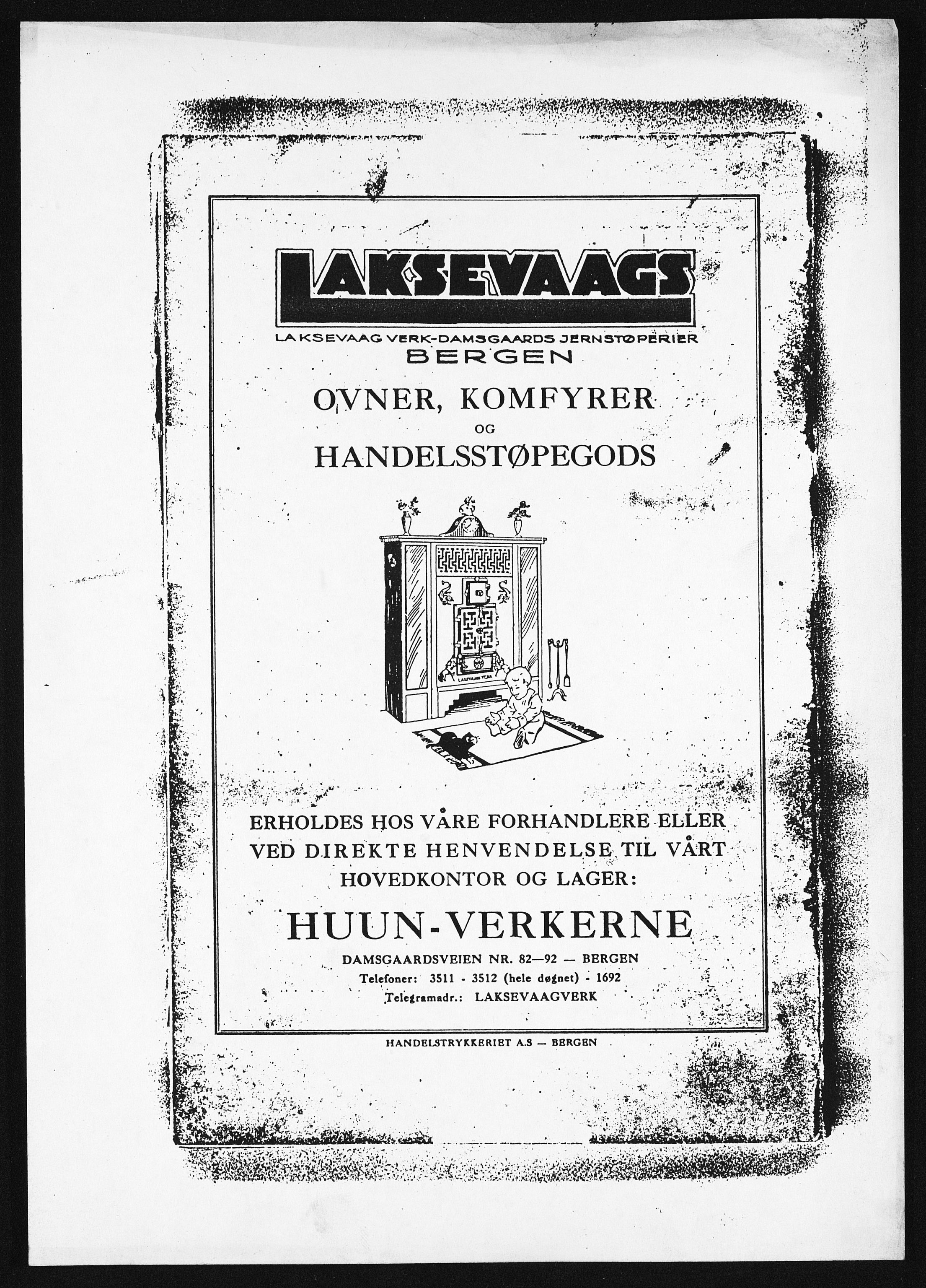Næs Jernverksmuseets samling av historiske ovnskataloger, NESJ/NJM-006/01/L0046: Laksevaag Verk Bergen, Ovner, Komfyrer og Handelsstøpegods, 1932, 1932