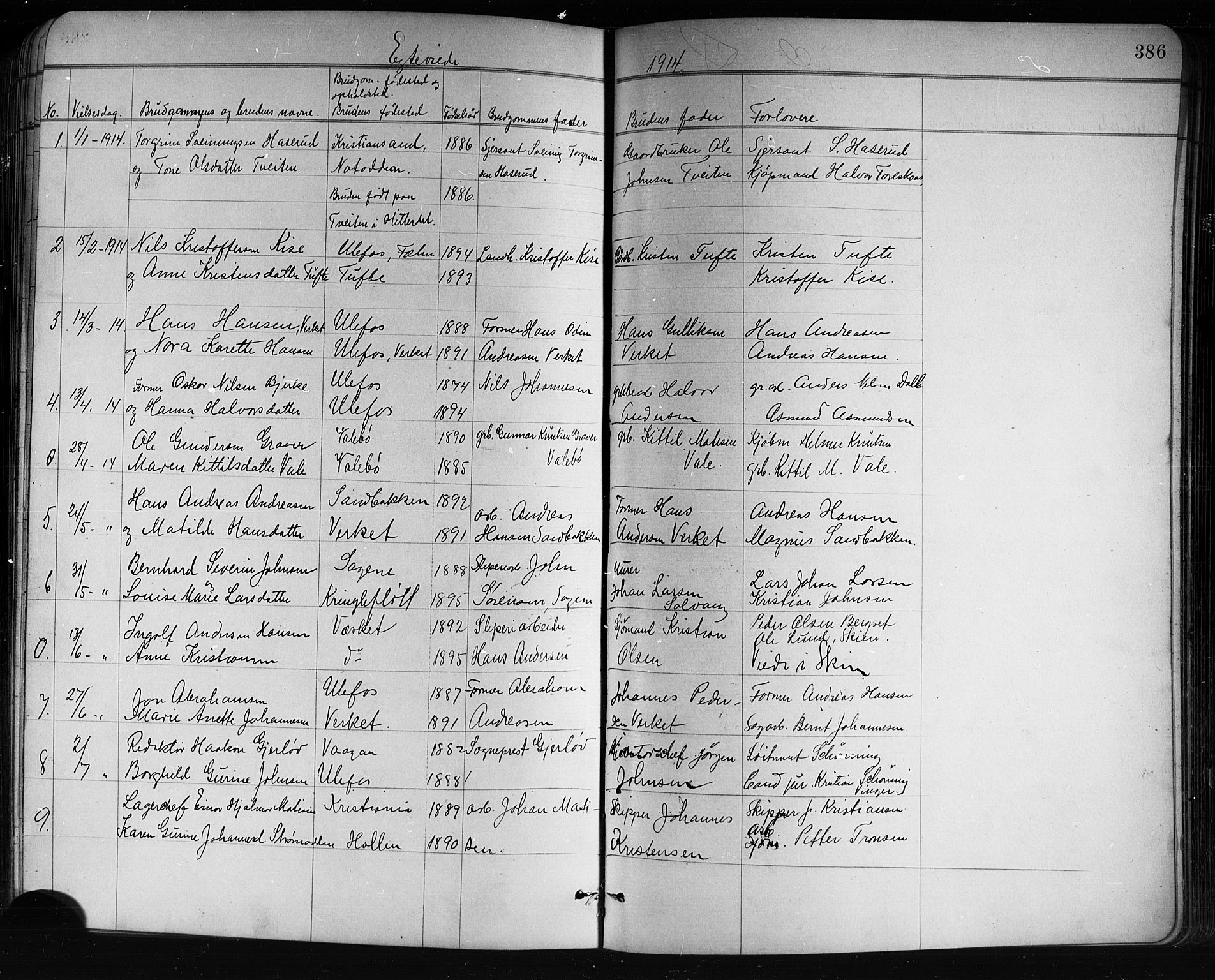 Holla kirkebøker, AV/SAKO-A-272/G/Ga/L0005: Klokkerbok nr. I 5, 1891-1917, s. 386