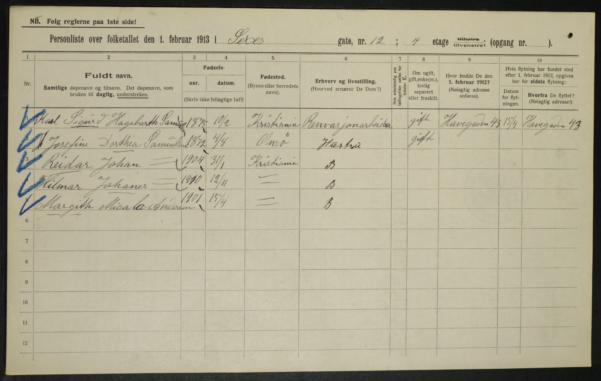 OBA, Kommunal folketelling 1.2.1913 for Kristiania, 1913, s. 94771