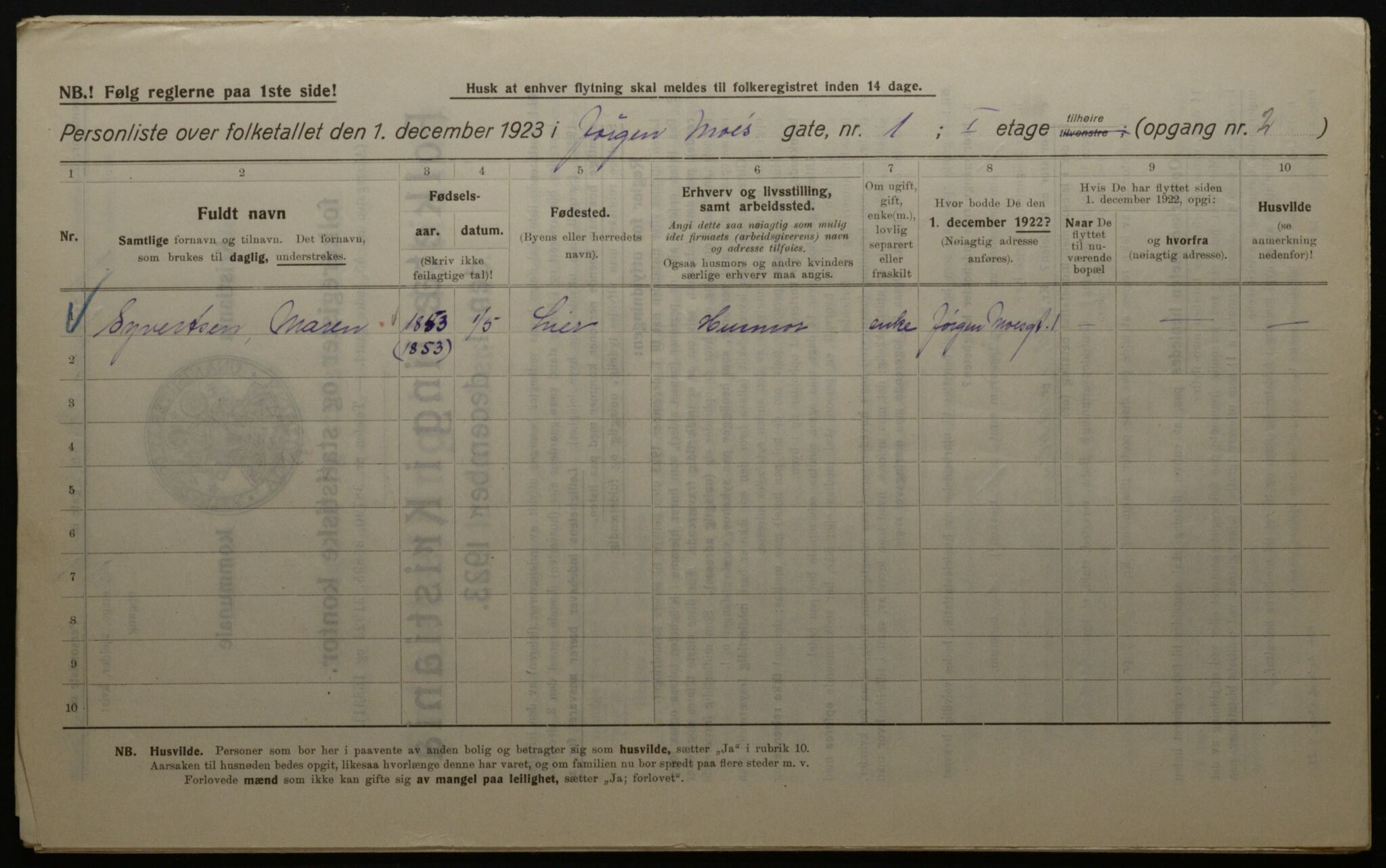 OBA, Kommunal folketelling 1.12.1923 for Kristiania, 1923, s. 53575