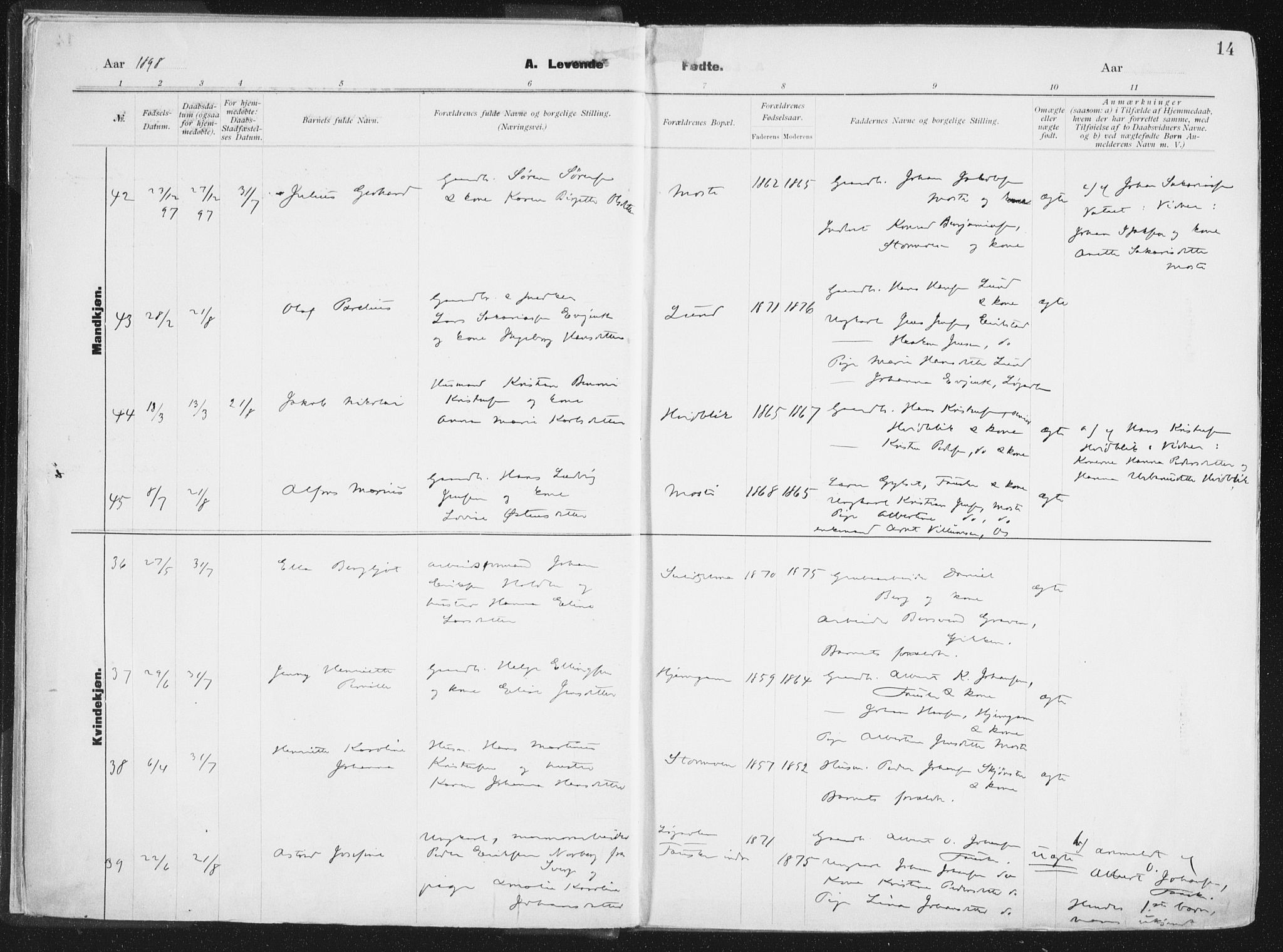 Ministerialprotokoller, klokkerbøker og fødselsregistre - Nordland, AV/SAT-A-1459/849/L0696: Ministerialbok nr. 849A08, 1898-1910, s. 14