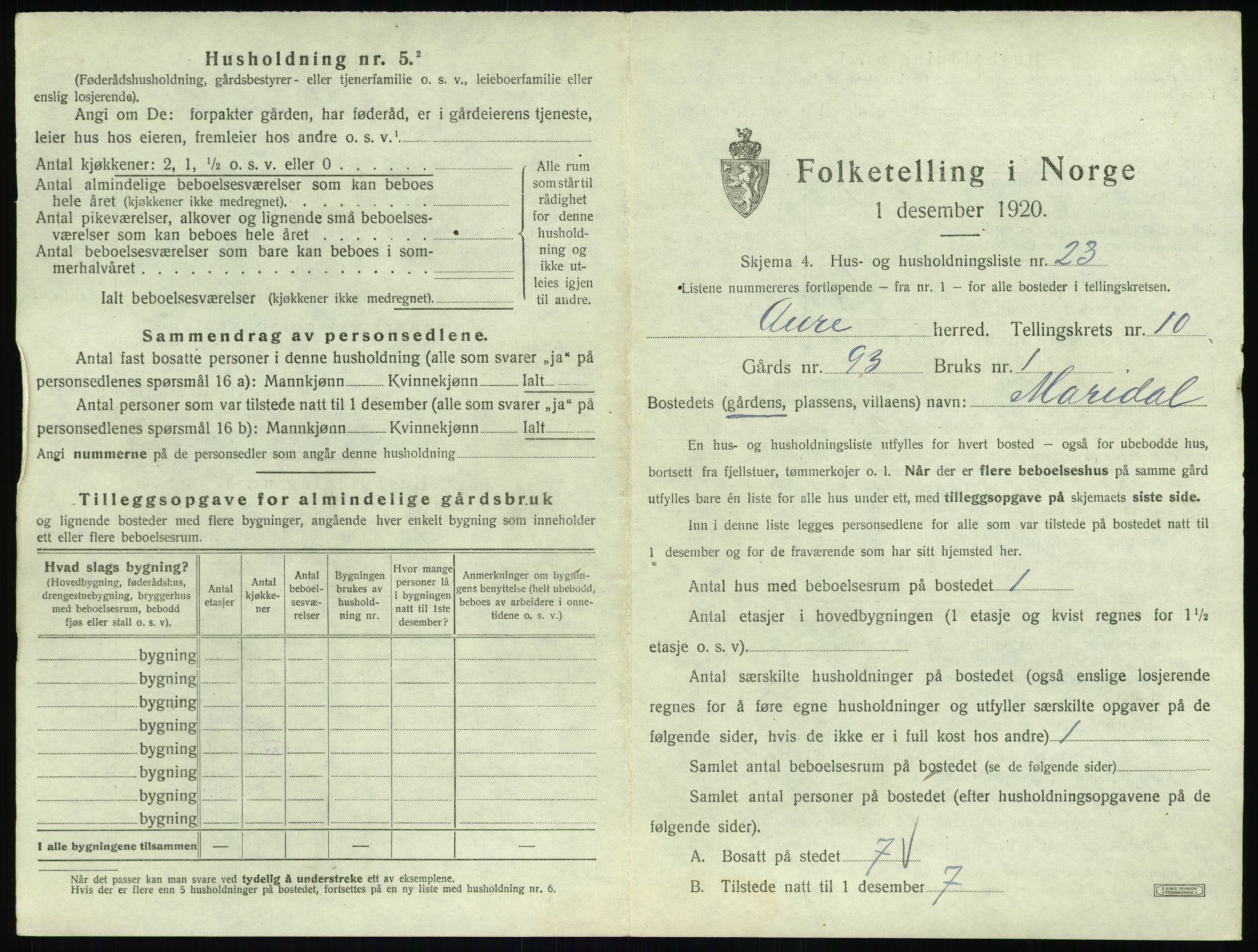 SAT, Folketelling 1920 for 1569 Aure herred, 1920, s. 636