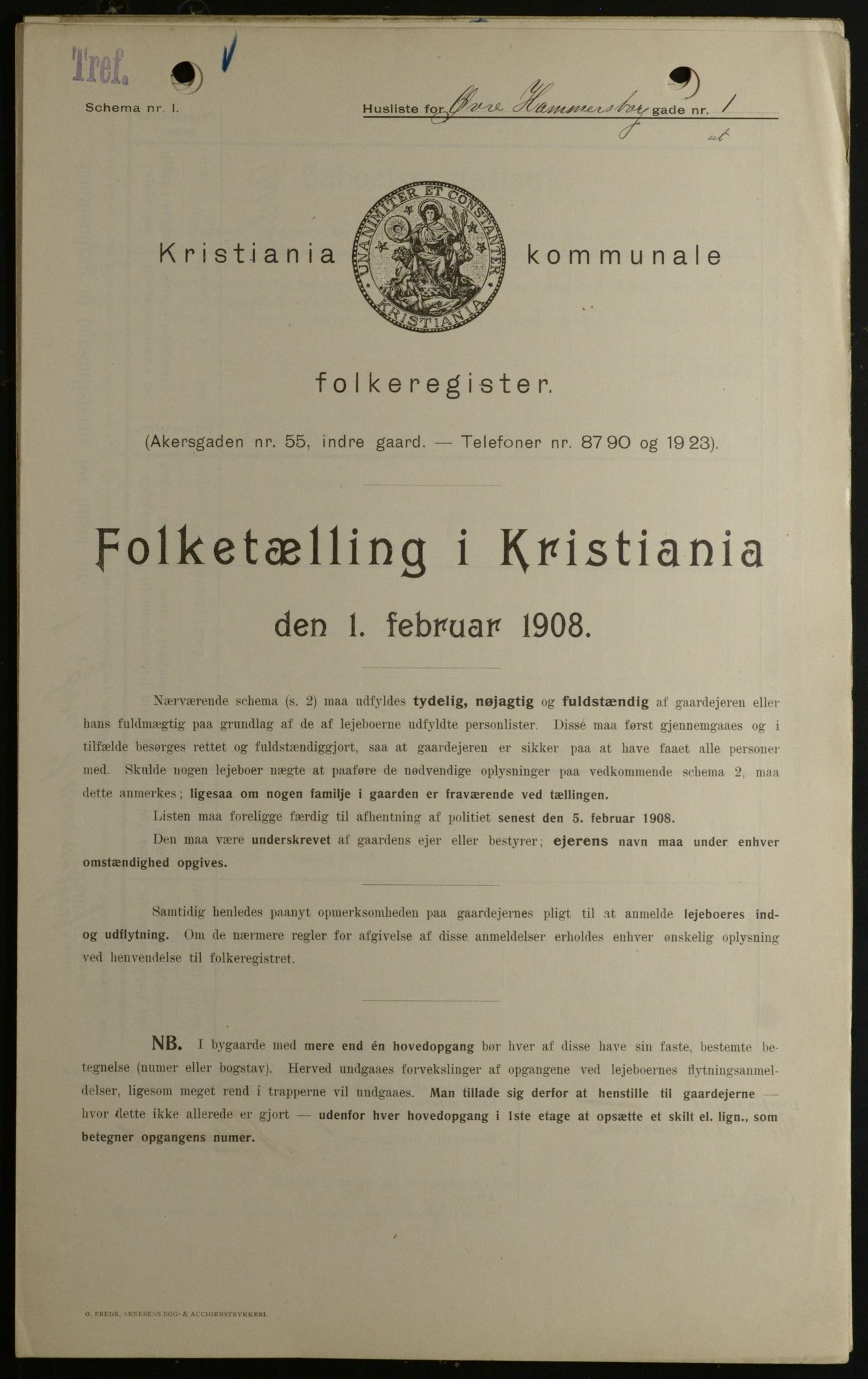 OBA, Kommunal folketelling 1.2.1908 for Kristiania kjøpstad, 1908, s. 116573