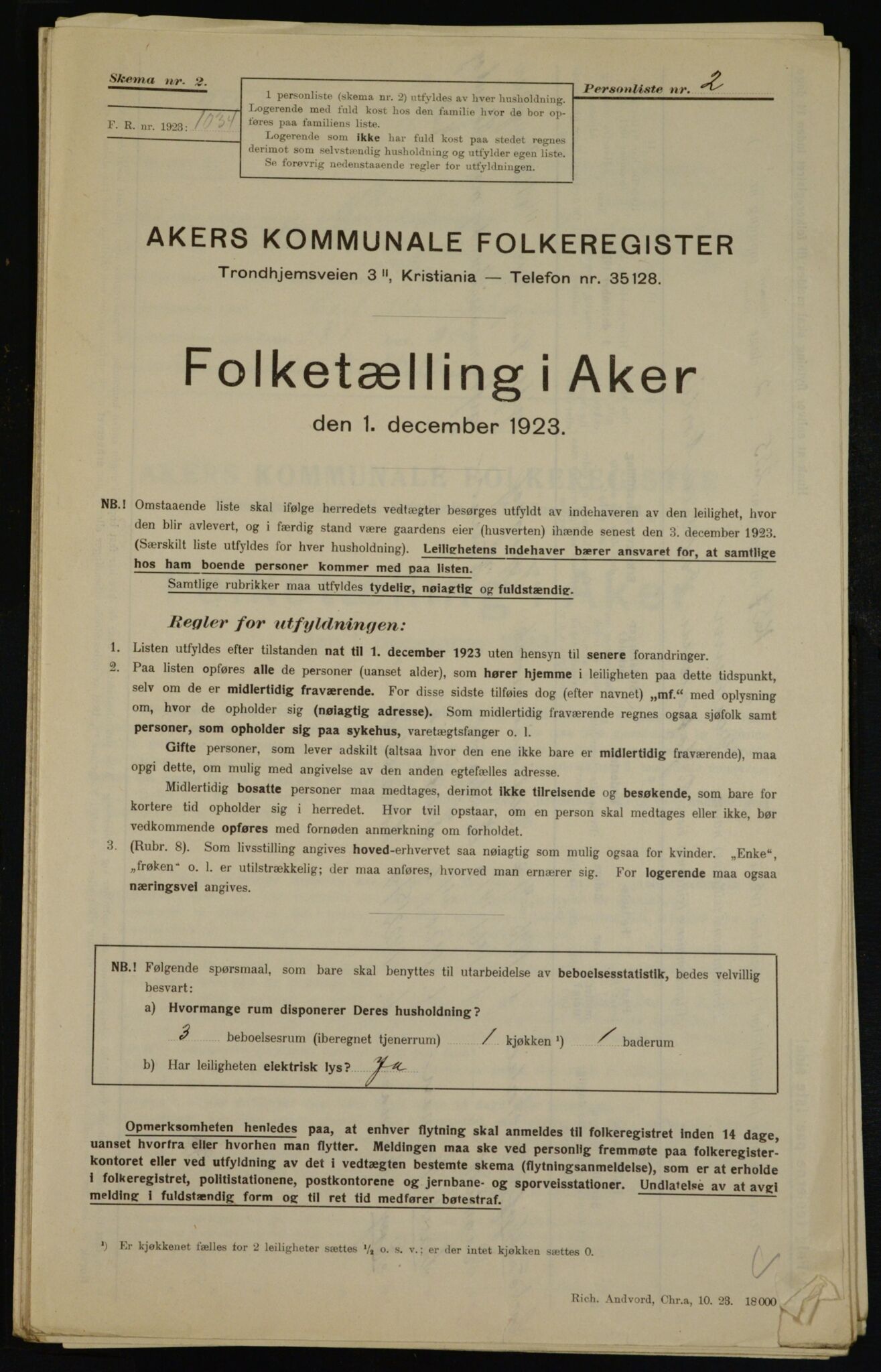 , Kommunal folketelling 1.12.1923 for Aker, 1923, s. 42186