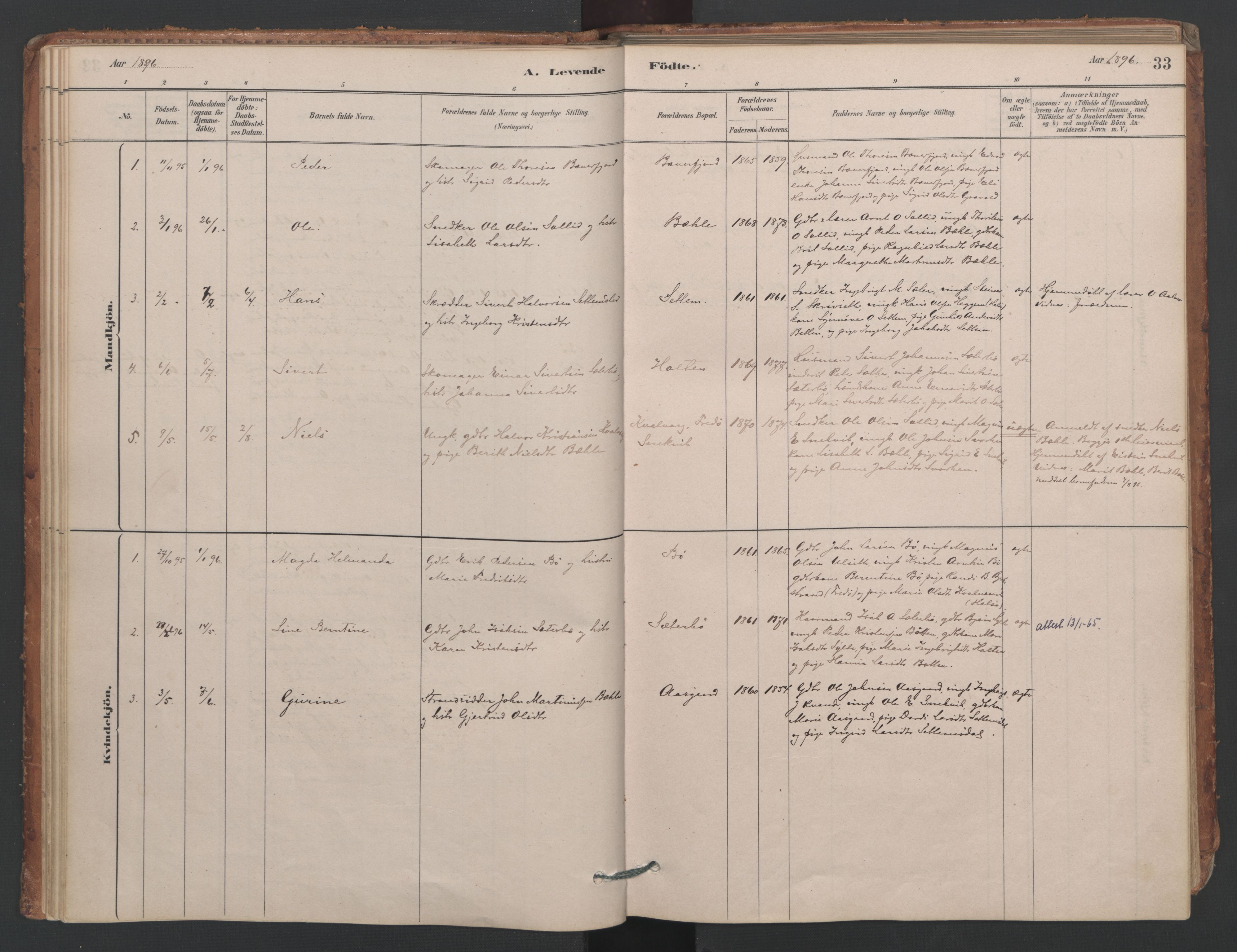 Ministerialprotokoller, klokkerbøker og fødselsregistre - Møre og Romsdal, SAT/A-1454/594/L1036: Ministerialbok nr. 594A02 (?), 1879-1910, s. 33