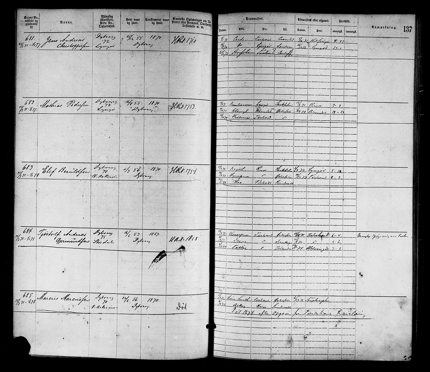 Tvedestrand mønstringskrets, SAK/2031-0011/F/Fa/L0001: Annotasjonsrulle nr 1-1905 med register, R-1, 1866-1886, s. 158
