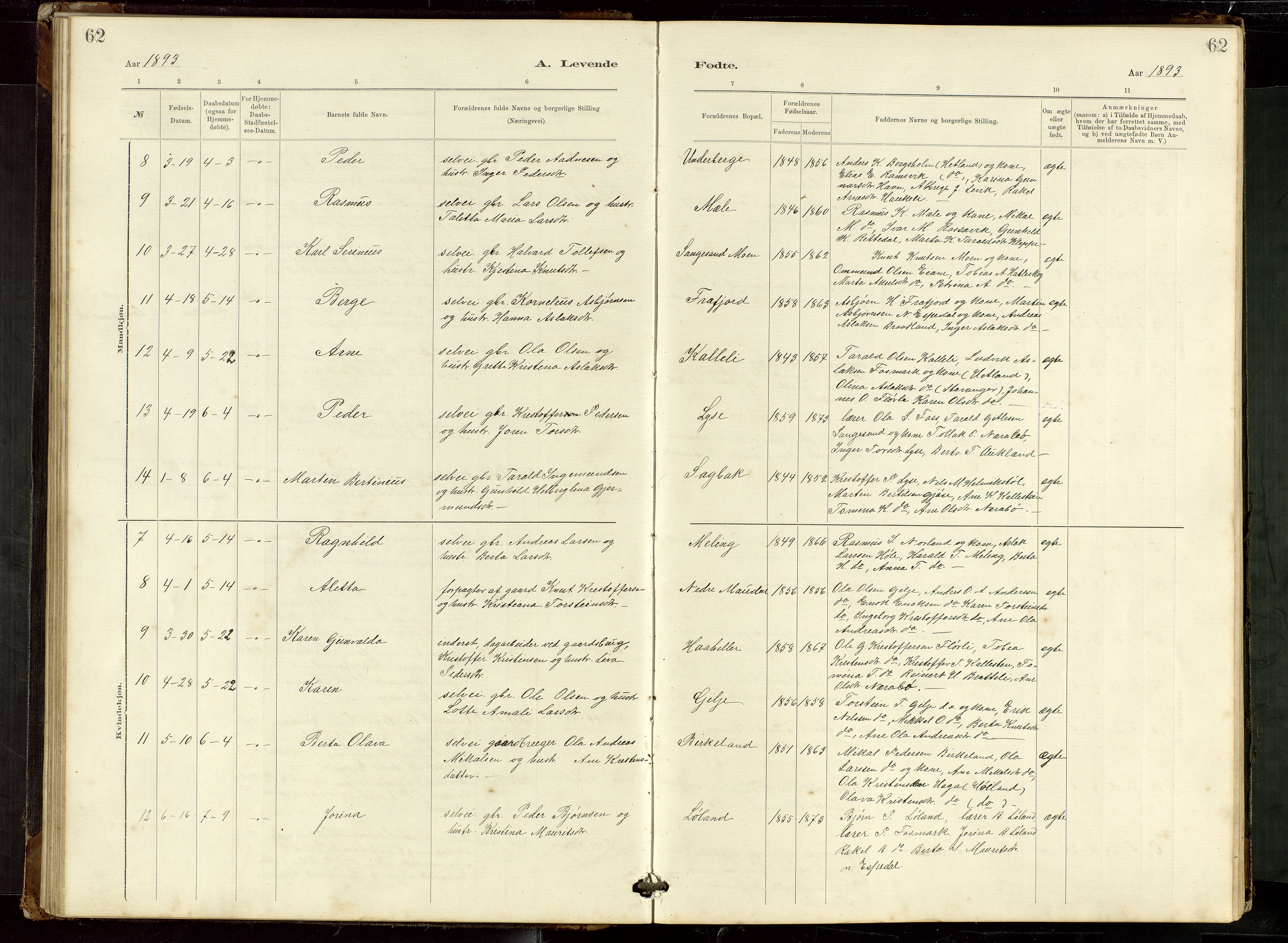 Høgsfjord sokneprestkontor, AV/SAST-A-101624/H/Ha/Hab/L0009: Klokkerbok nr. B 9, 1883-1920, s. 62