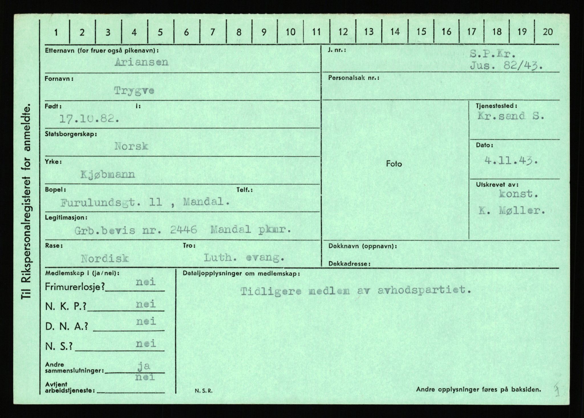 Statspolitiet - Hovedkontoret / Osloavdelingen, AV/RA-S-1329/C/Ca/L0001: Aabakken - Armann, 1943-1945, s. 5324