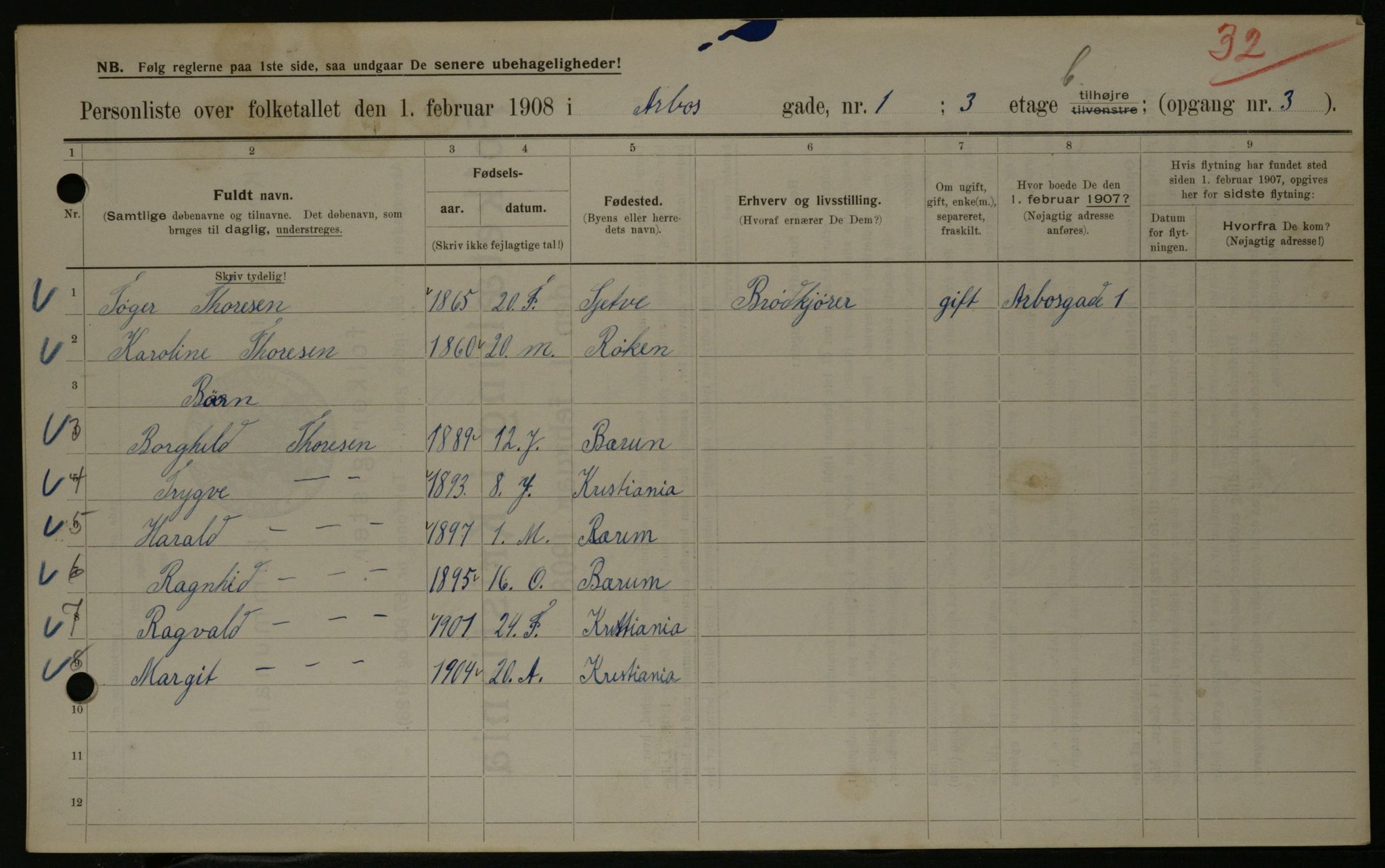 OBA, Kommunal folketelling 1.2.1908 for Kristiania kjøpstad, 1908, s. 1962