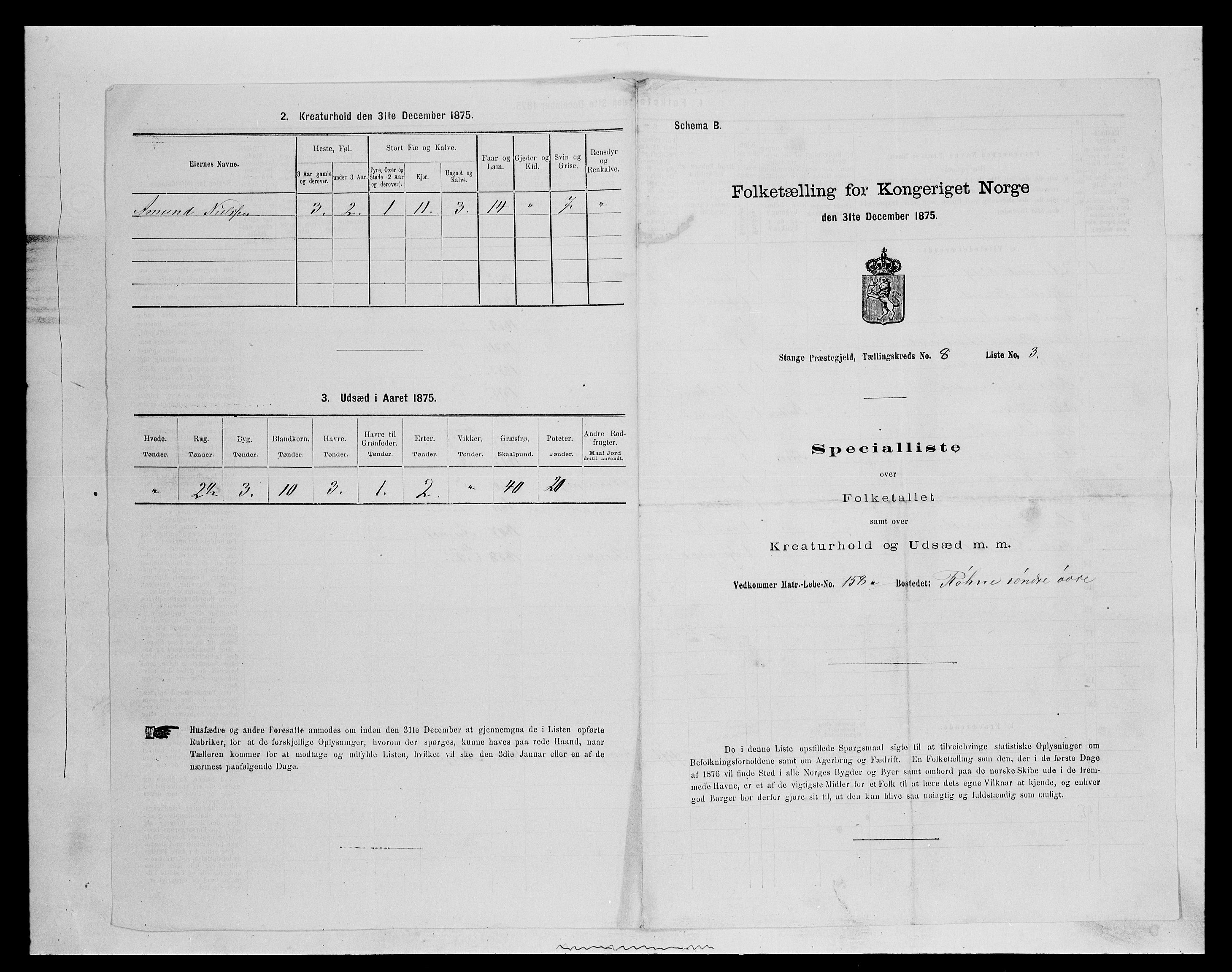 SAH, Folketelling 1875 for 0417P Stange prestegjeld, 1875, s. 1285