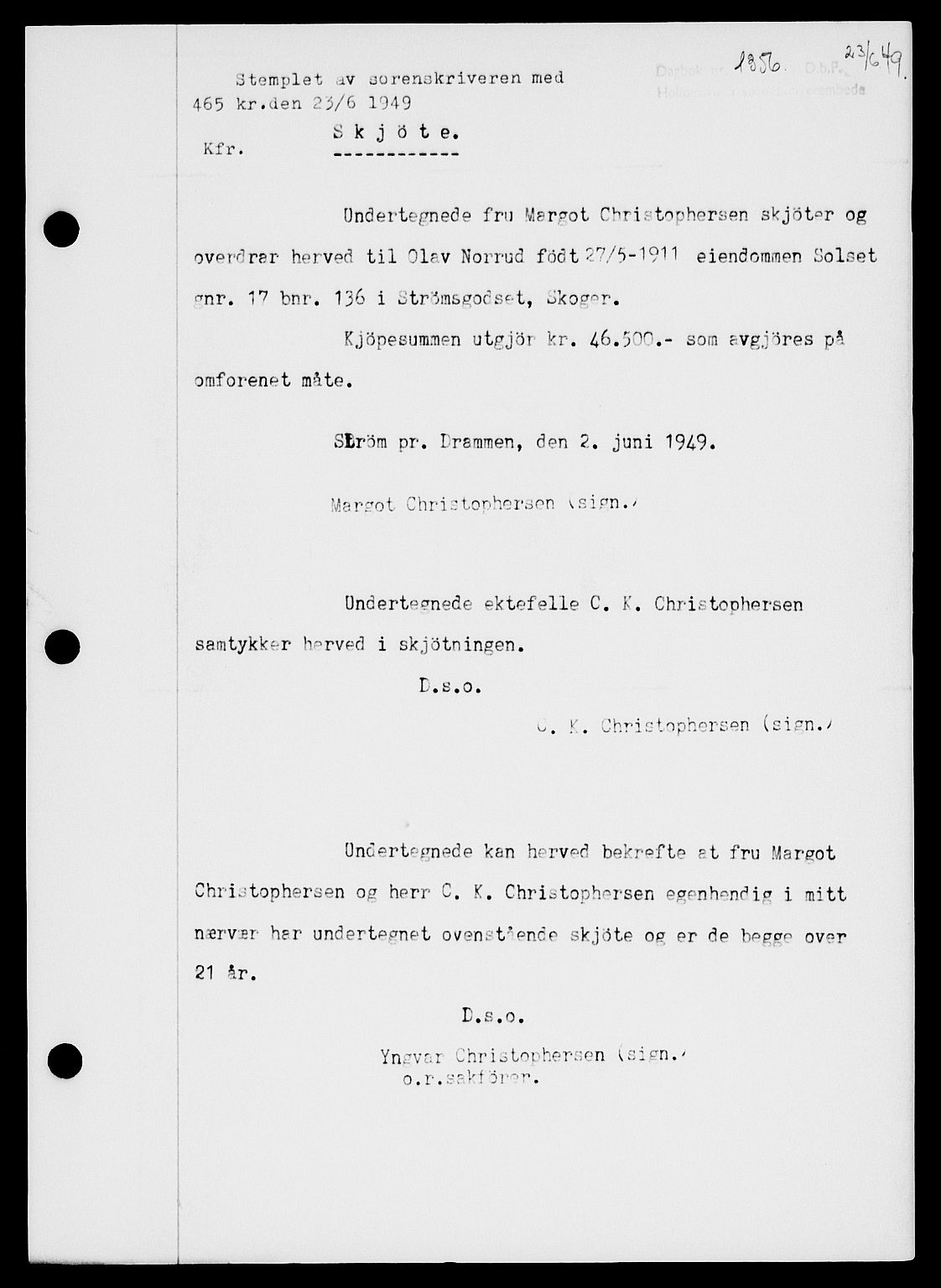 Holmestrand sorenskriveri, SAKO/A-67/G/Ga/Gaa/L0066: Pantebok nr. A-66, 1949-1949, Dagboknr: 1356/1949