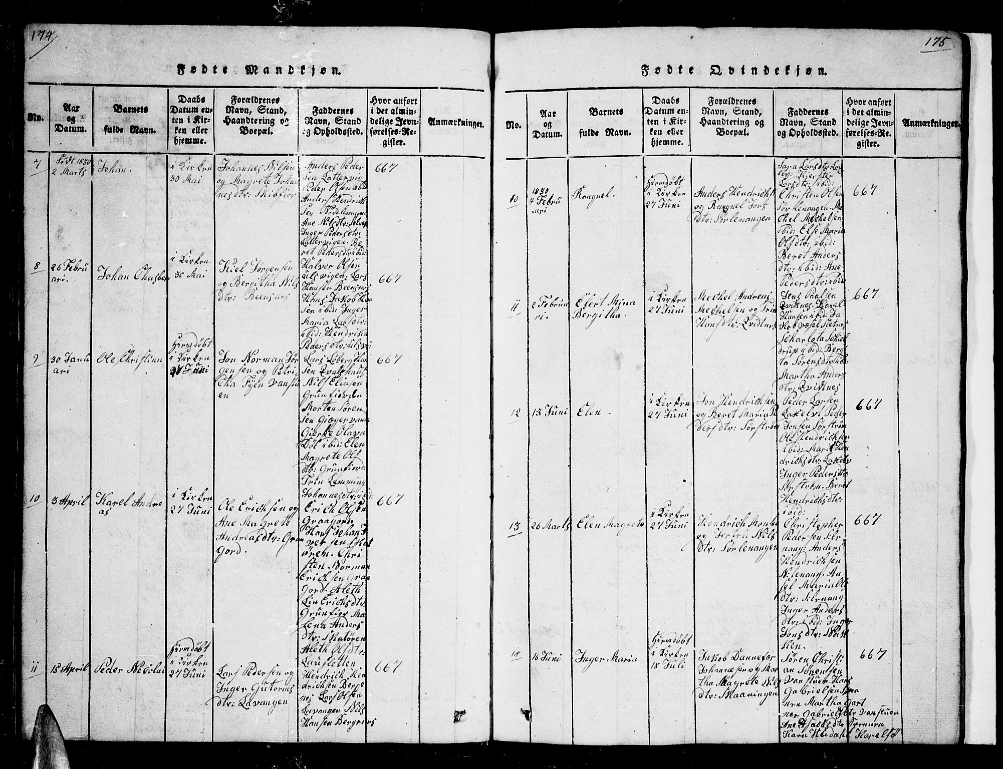 Karlsøy sokneprestembete, AV/SATØ-S-1299/H/Ha/Hab/L0001klokker: Klokkerbok nr. 1, 1821-1840, s. 174-175