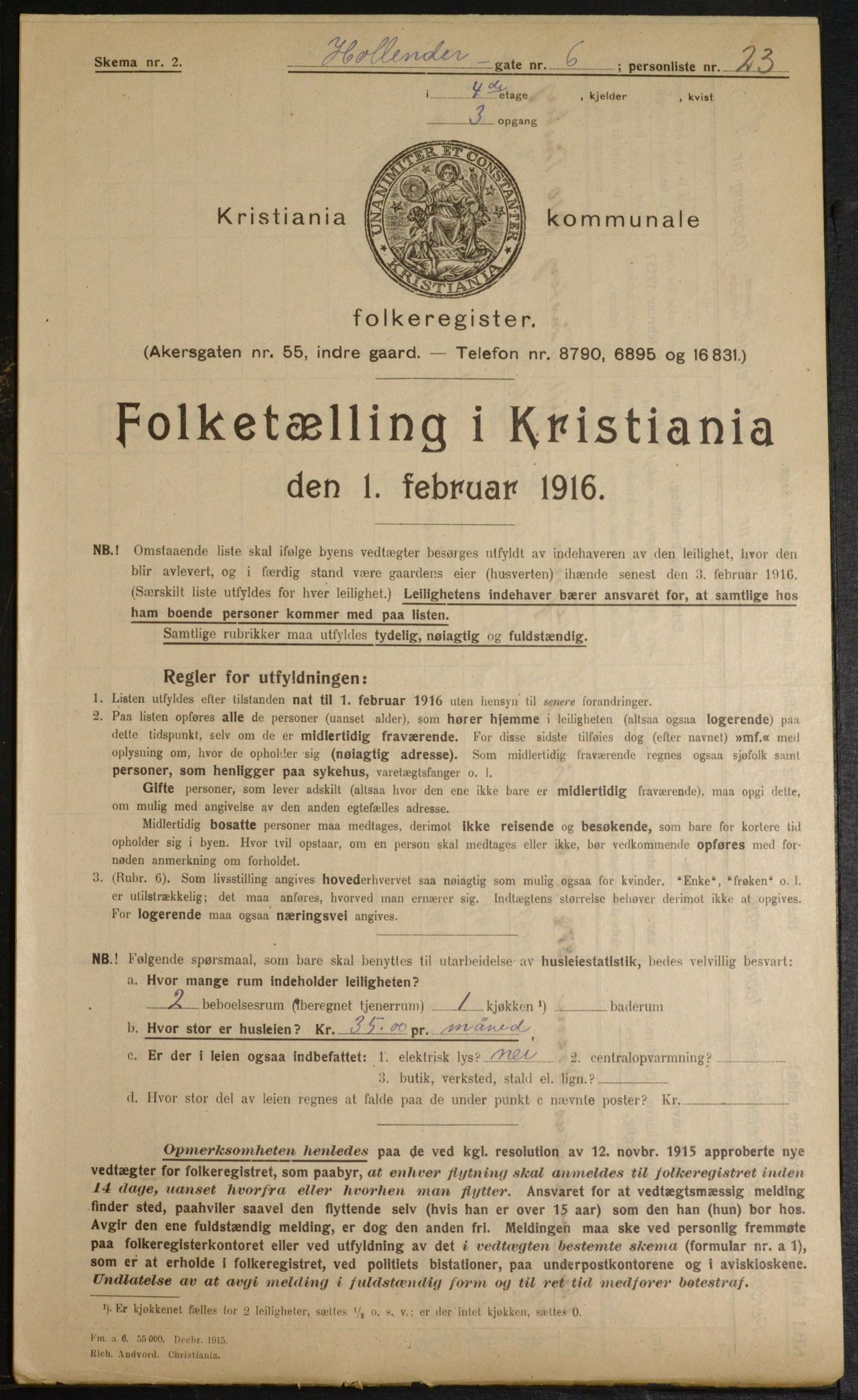 OBA, Kommunal folketelling 1.2.1916 for Kristiania, 1916, s. 41416