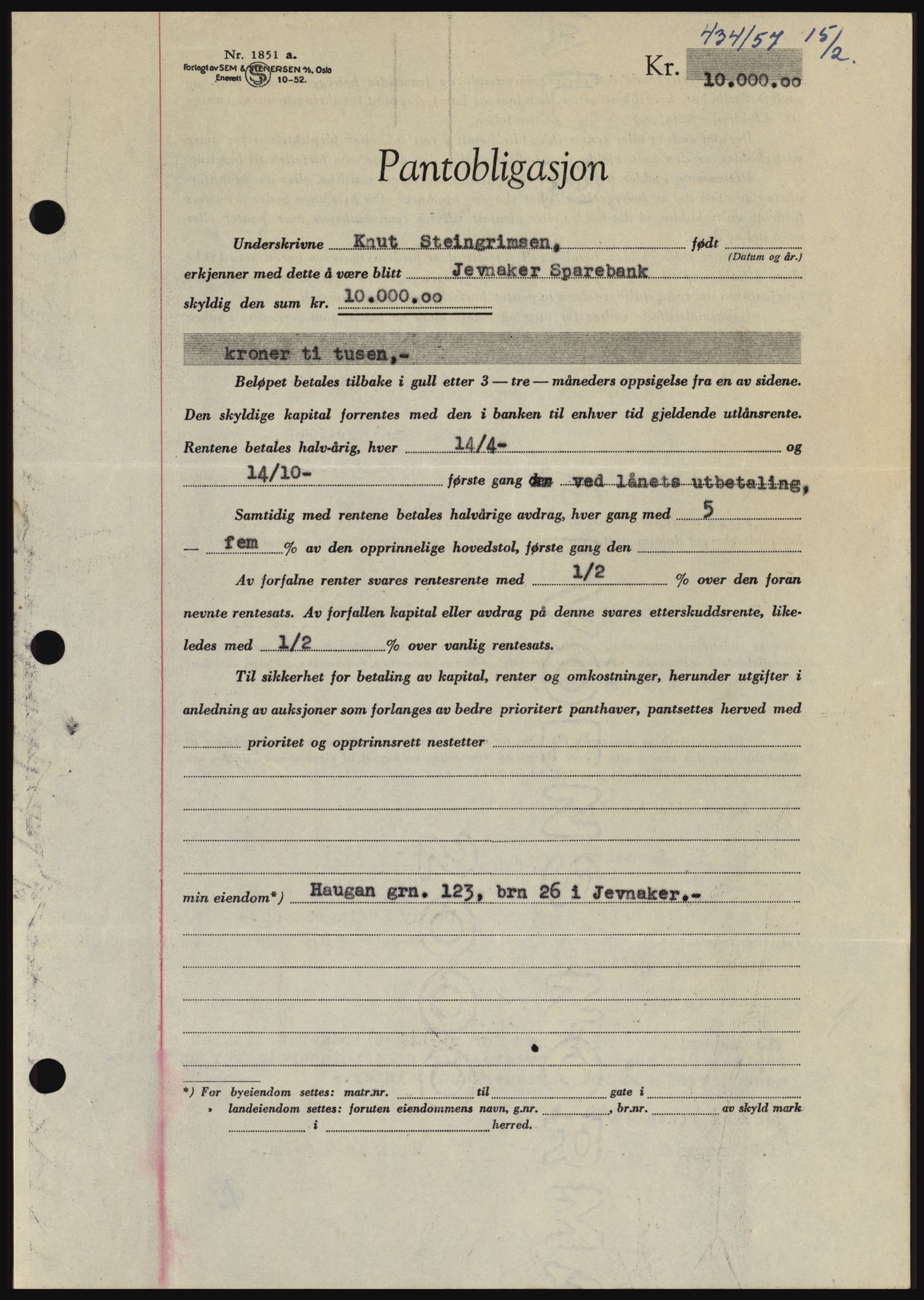 Hadeland og Land tingrett, SAH/TING-010/H/Hb/Hbc/L0035: Pantebok nr. B35, 1956-1957, Dagboknr: 434/1957