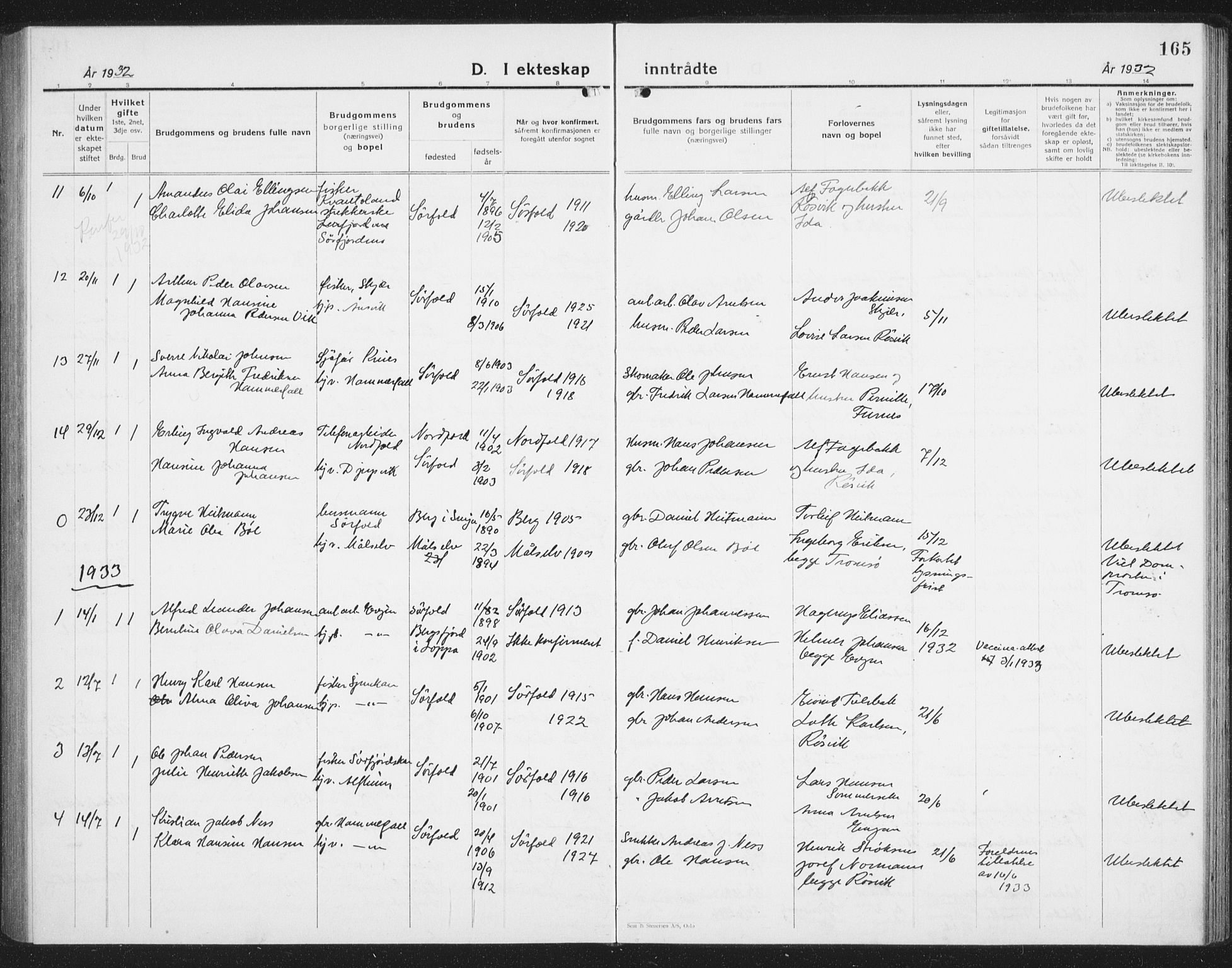 Ministerialprotokoller, klokkerbøker og fødselsregistre - Nordland, SAT/A-1459/854/L0788: Klokkerbok nr. 854C04, 1926-1940, s. 165