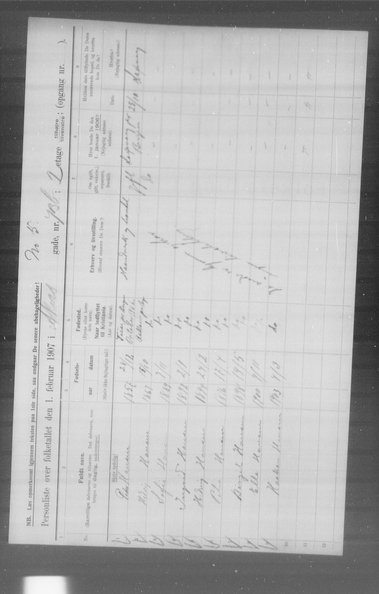 OBA, Kommunal folketelling 1.2.1907 for Kristiania kjøpstad, 1907, s. 461