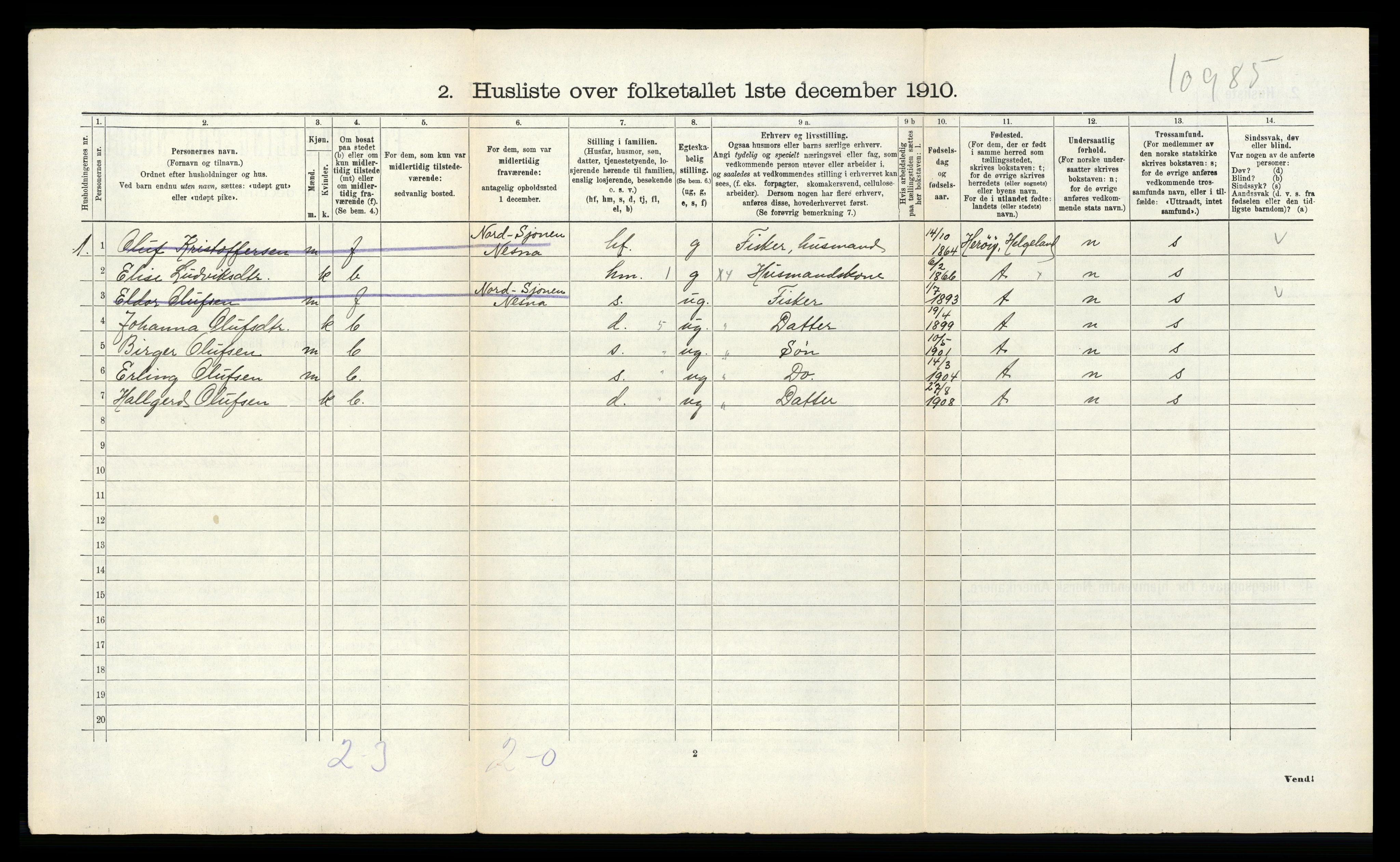 RA, Folketelling 1910 for 1827 Dønnes herred, 1910, s. 99