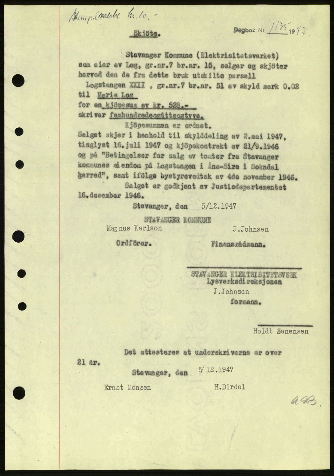 Dalane sorenskriveri, SAST/A-100309/02/G/Gb/L0051: Pantebok nr. A11, 1947-1948, Dagboknr: 1135/1947
