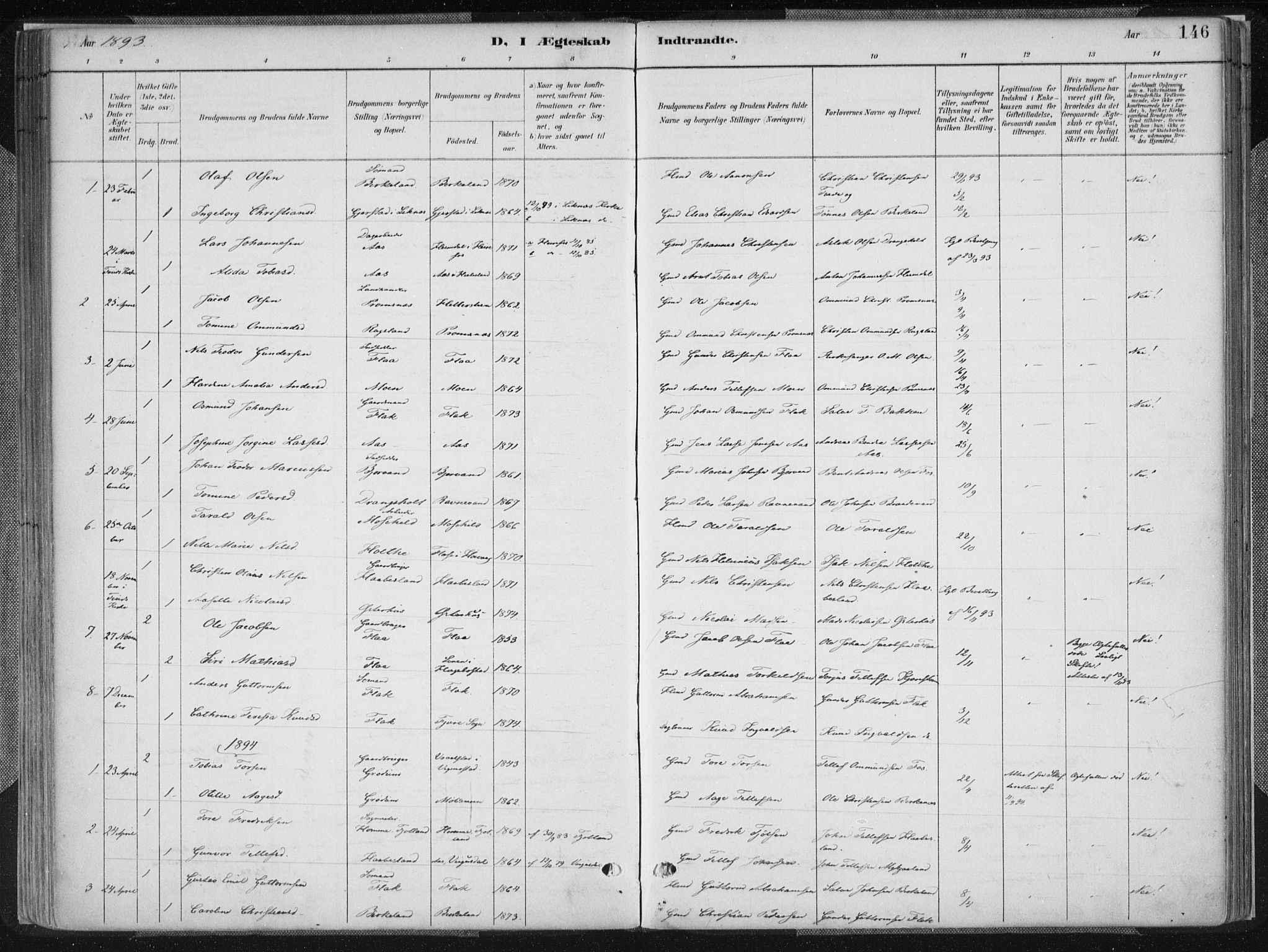 Birkenes sokneprestkontor, AV/SAK-1111-0004/F/Fa/L0005: Ministerialbok nr. A 5, 1887-1907, s. 146