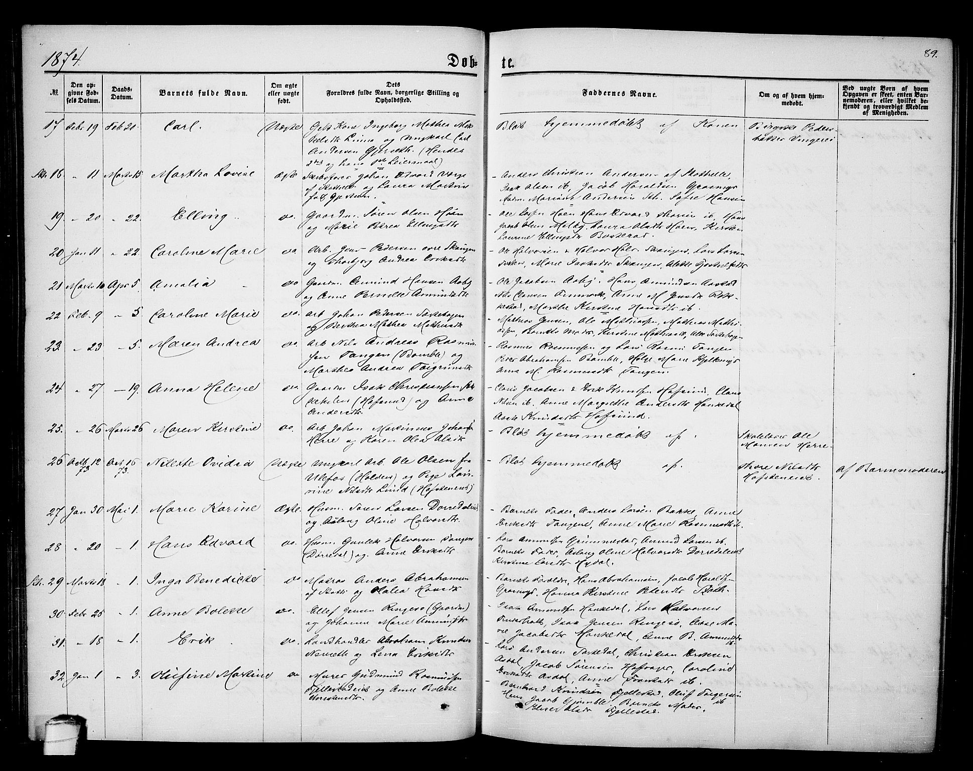 Bamble kirkebøker, AV/SAKO-A-253/G/Ga/L0006: Klokkerbok nr. I 6, 1860-1876, s. 89