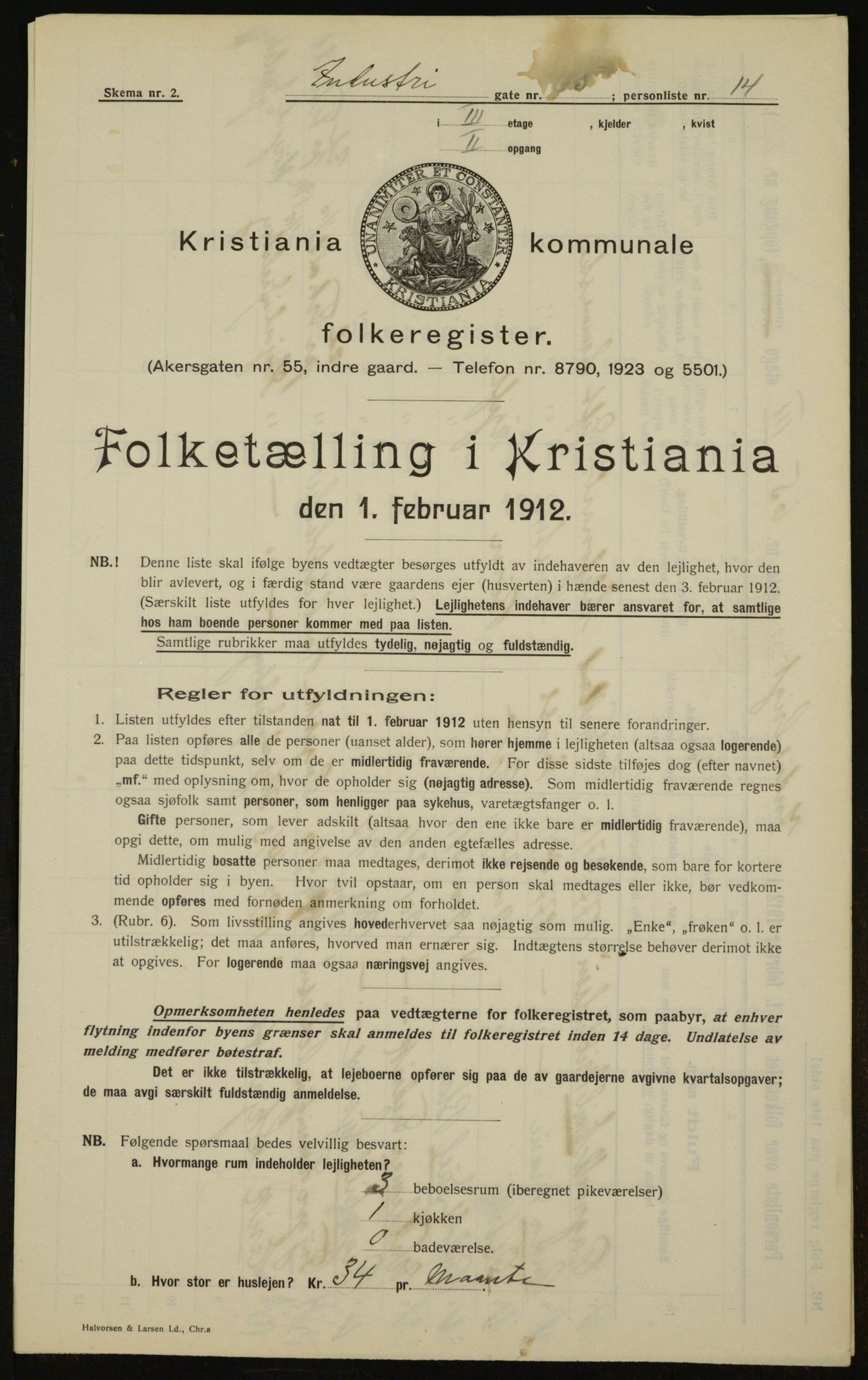 OBA, Kommunal folketelling 1.2.1912 for Kristiania, 1912, s. 44095