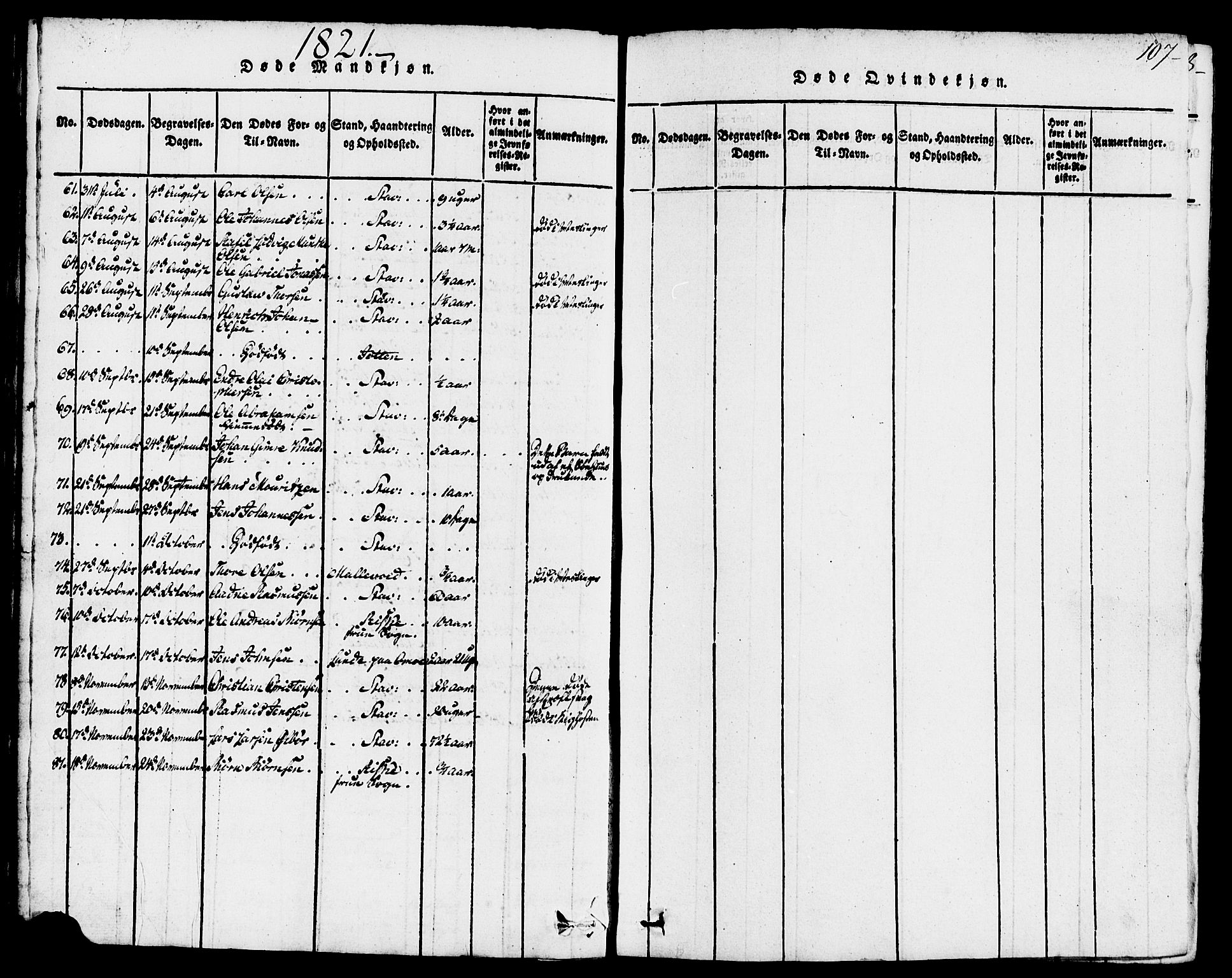 Domkirken sokneprestkontor, AV/SAST-A-101812/001/30/30BB/L0008: Klokkerbok nr. B 8, 1816-1821, s. 107