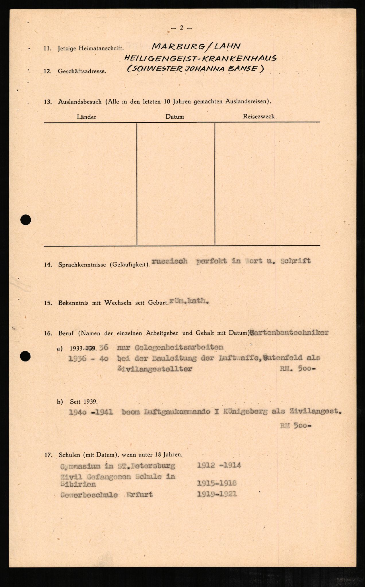 Forsvaret, Forsvarets overkommando II, AV/RA-RAFA-3915/D/Db/L0002: CI Questionaires. Tyske okkupasjonsstyrker i Norge. Tyskere., 1945-1946, s. 54