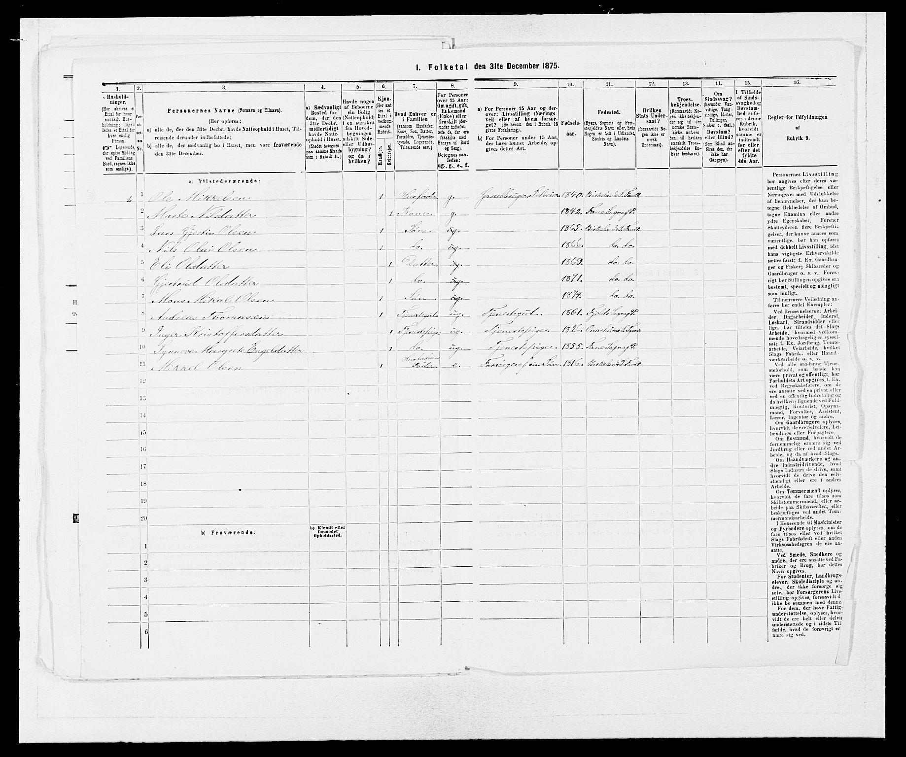 SAB, Folketelling 1875 for 1249P Fana prestegjeld, 1875, s. 415