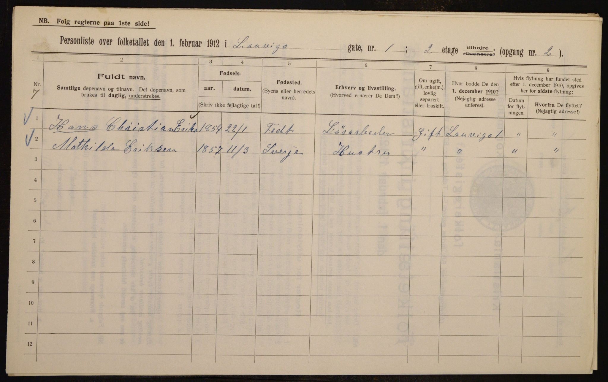 OBA, Kommunal folketelling 1.2.1912 for Kristiania, 1912, s. 57412