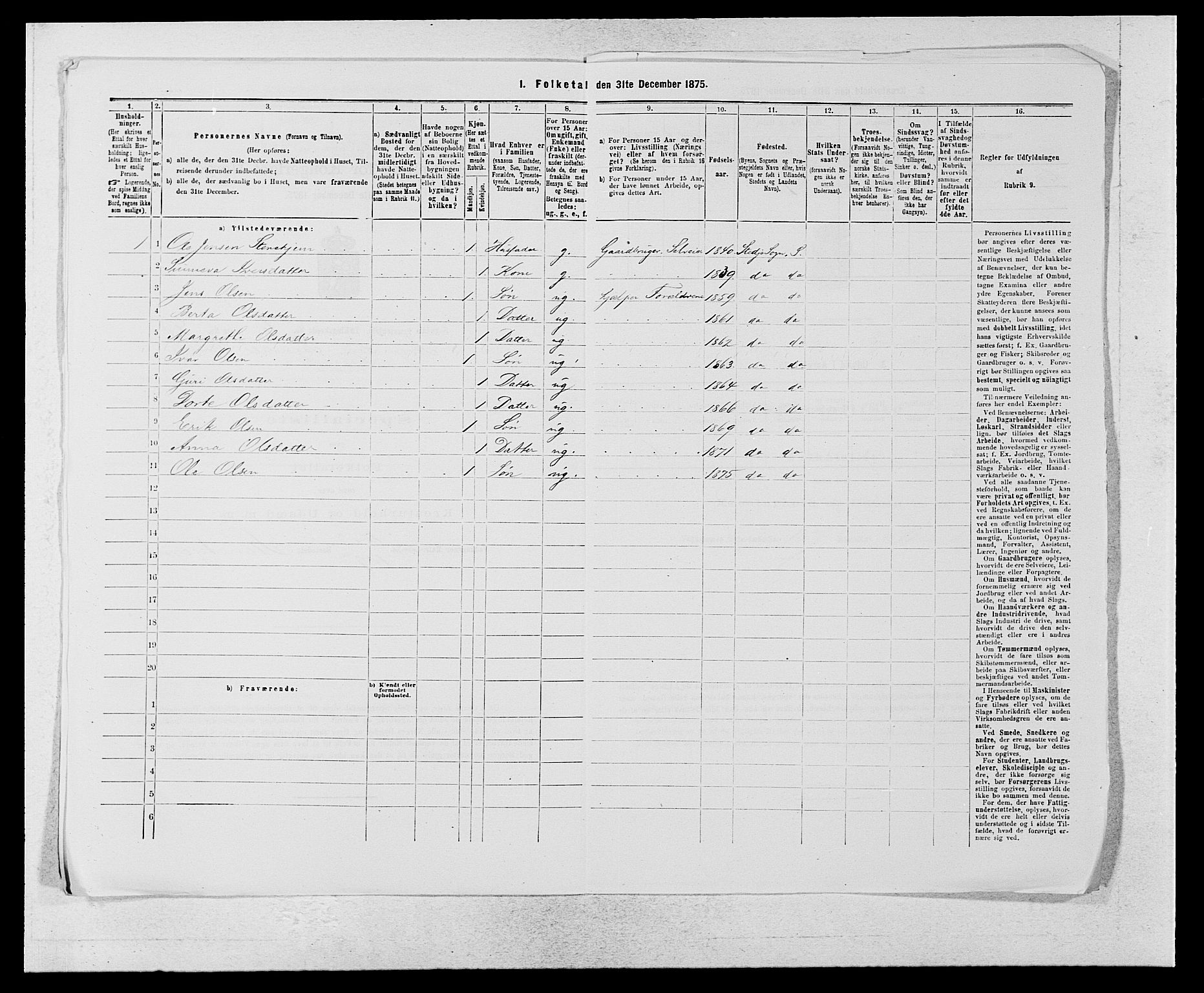 SAB, Folketelling 1875 for 1420P Sogndal prestegjeld, 1875, s. 691